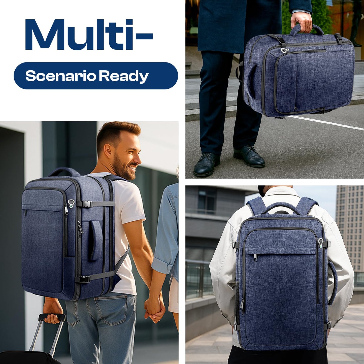 Sirmaeed Carry on Backpack, 35L-45L Expanable Travel backpack,TSA Airplane Approved, Daypack Weekender Bag Fits 17 Inch Laptop, Travel Gifts for Men, Blue