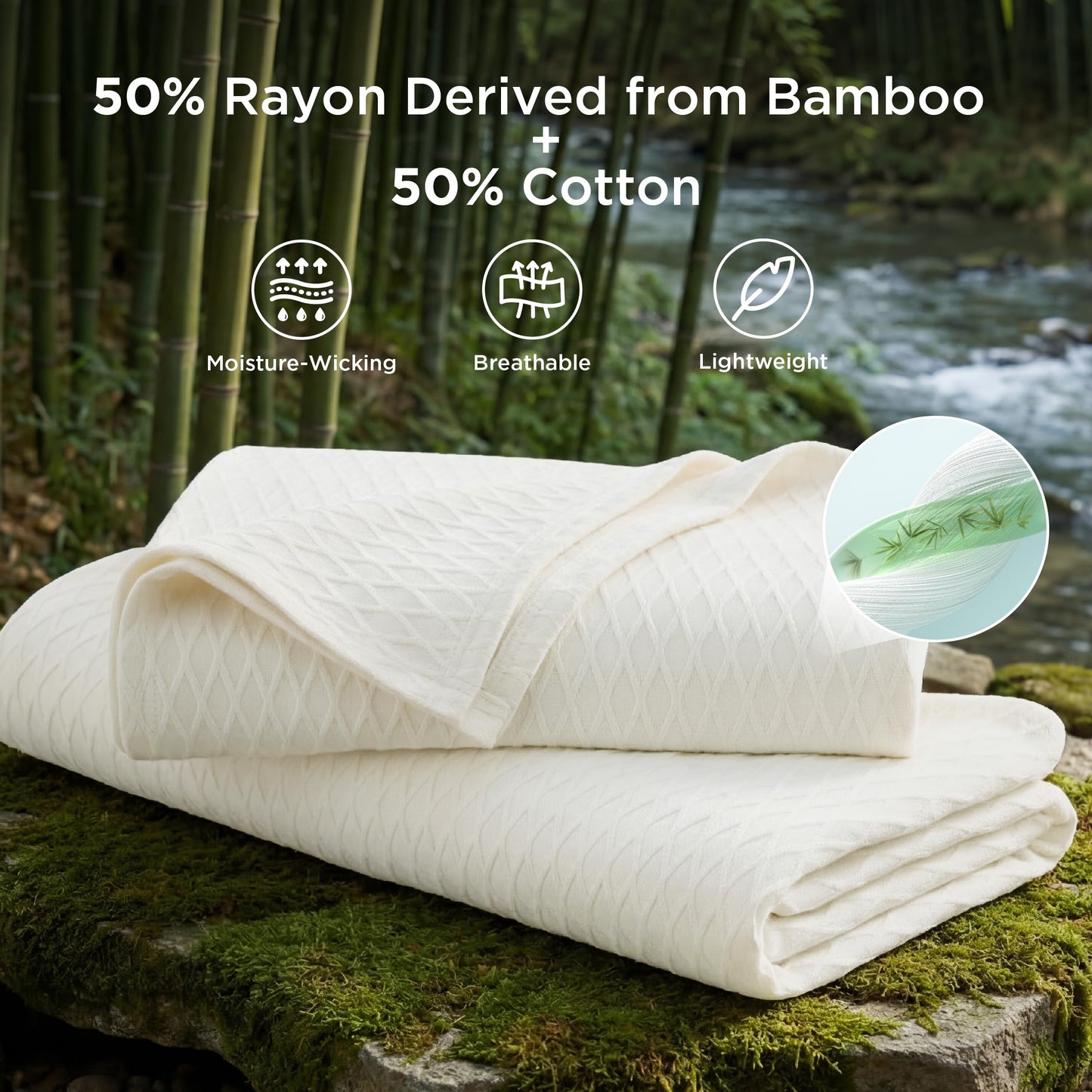 Bedsure Cooling Blanket of Rayon Derived from Bamboo - Lightweight Breathable Cotton Summer Blanket King Size for Hot Sleepers, Luxury Throws for Bed, Couch and Sofa, White, 108x90 Inches