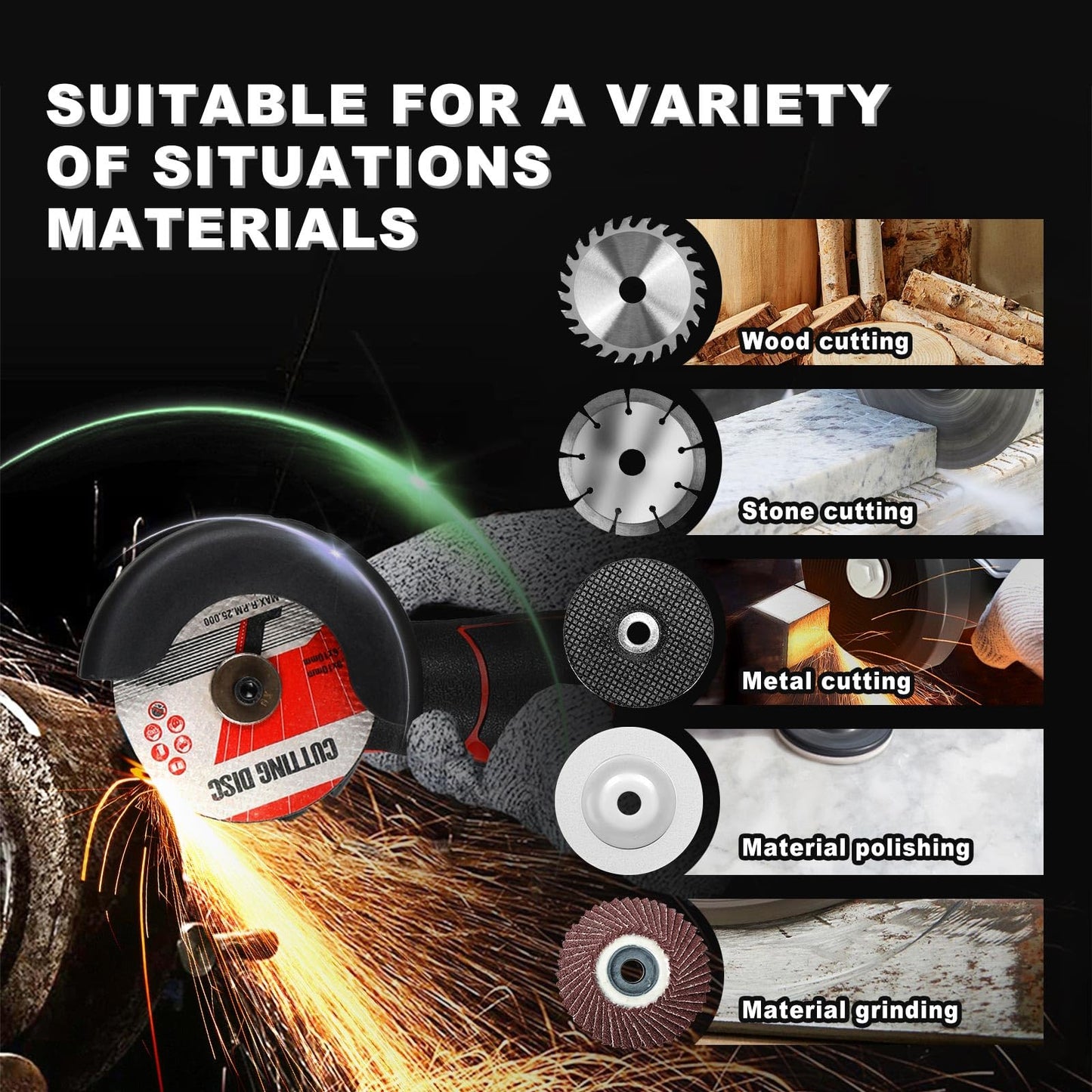 ZFULVO Brushless Cordless Angle Grinder Kit, 19500rpm Mini Electric Angle Grinding Tool with 2x16.8V 2000mAh Battery and 6-Cutting Discs, Grinder Handheld Cutter for Metal Wood