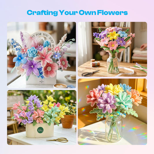Caydo 620 Pieces Pipe Cleaner Flower Kit, Macaron Colorful Craft Chenille Stems Bulk for Flowers Making, Pastel Pipe Cleaners for Art Projects and Mother's Day Creative Gift