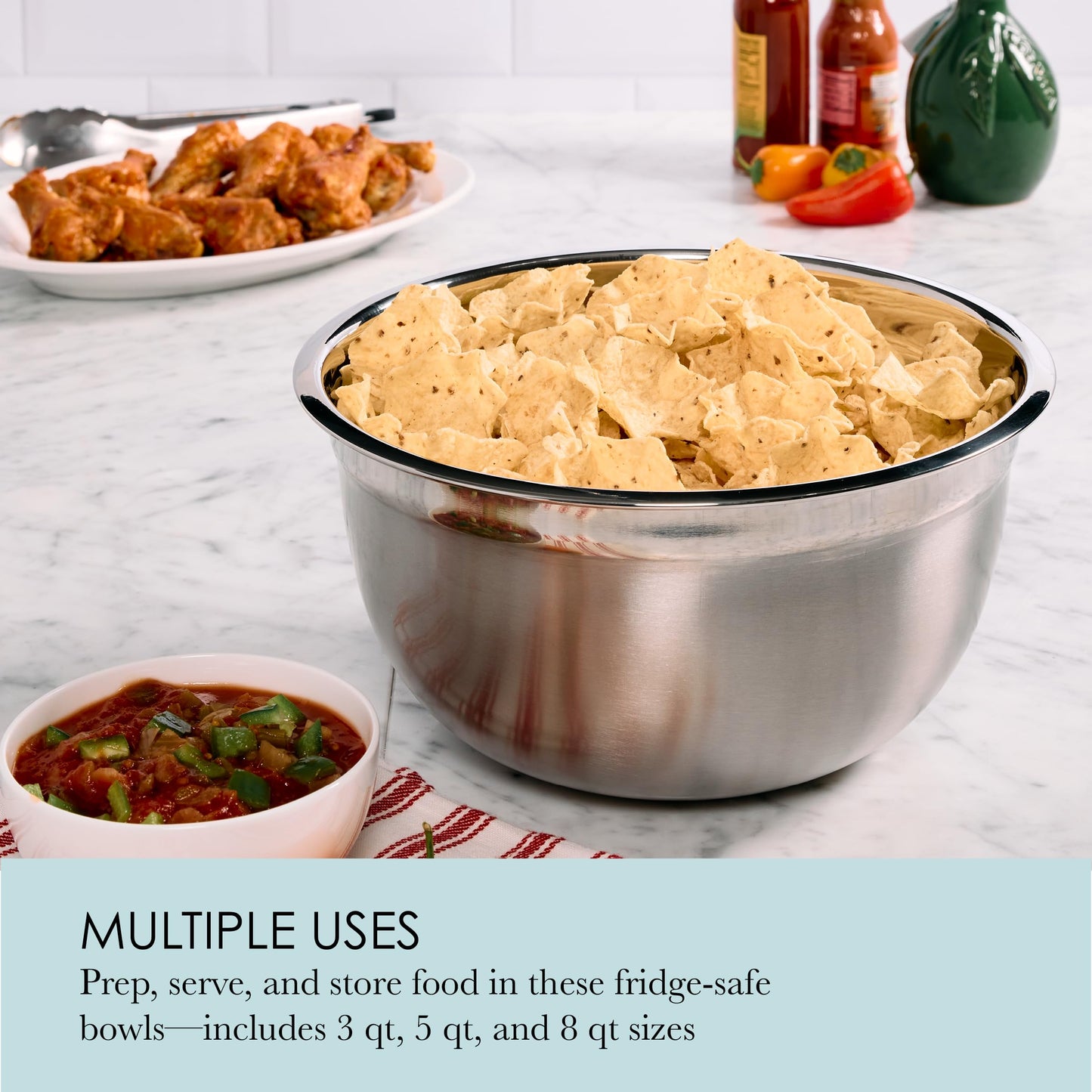 Chicago Metallic Stainless Steel Bowls, Versatile Nesting Mixing Bowls for Every Kitchen Task, Set of 3