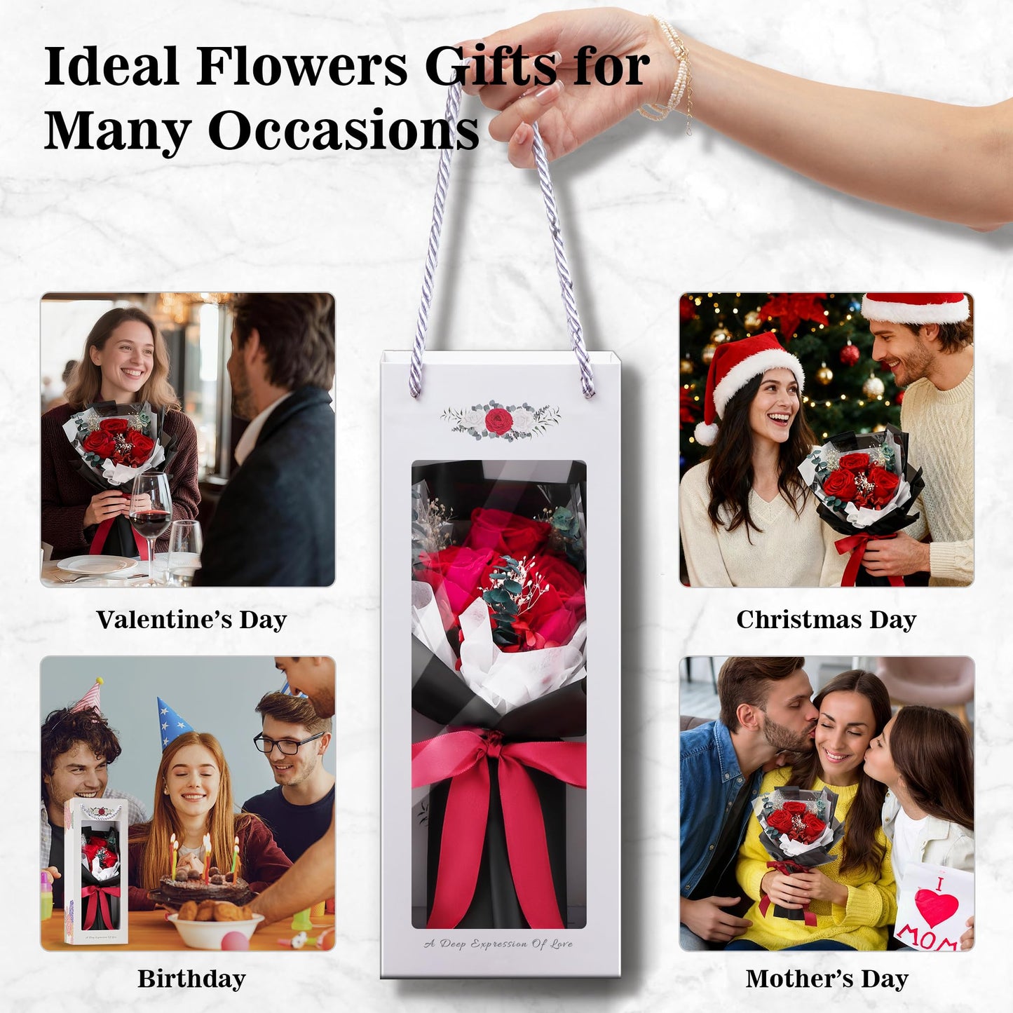 SofLiv Flowers for Delivery Prime, Preserved Roses Flower Gifts for Women, Flower Bouquet Gifts for Her, Mom Birthday Gifts from Daughter, Valentines Flowers, Real Roses, Red Roses