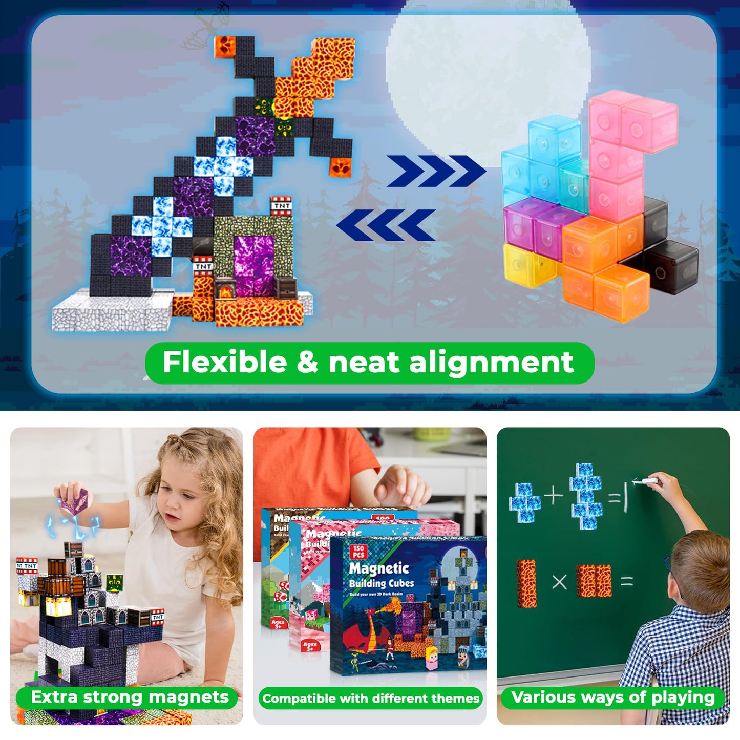 Goody King 150 PCS Magnetic Building Blocks Montessori Magnetic Toys, Build Magnetic Dark Castle Set, STEM Toddler Sensory Building Blocks for Toddler Boys Girls 3 4 5 6 7 8 9 10th Birthday Gift