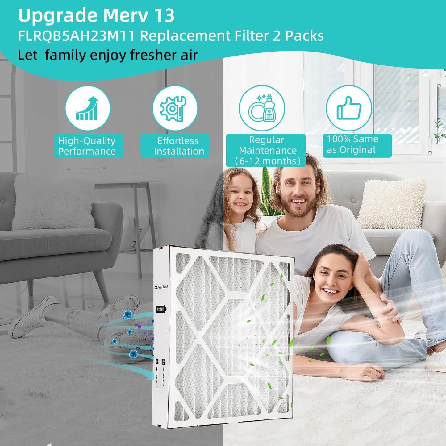 Upgrade FLRQB5AH23M11 Merv 13 22.7"x20"x4.70" Air Filter Compatible with Trane FLRQB5AH23M11 and Envirowise 22.7 x 20.7 x 4.7 Air Filter,FLRQB5AH23M11 Merv 13 Filter, 2 Packs