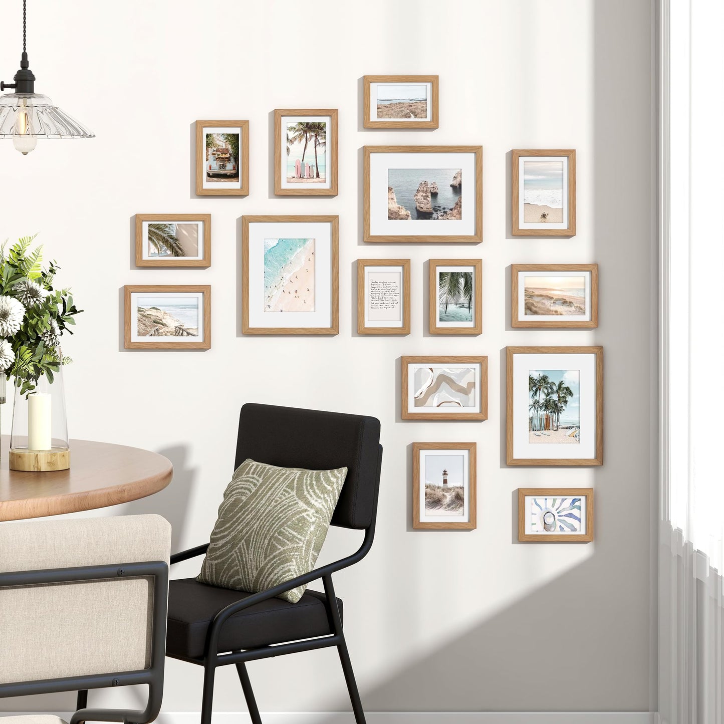 Venusmiles 15 Pack Picture Frames Collage Wall Decor, Gallery Frame Set for Wall Mounting or Tabletop Display, Multi Sizes Including 3pcs 8x10, 6pcs 5x7, 6pcs 4x6, Oak