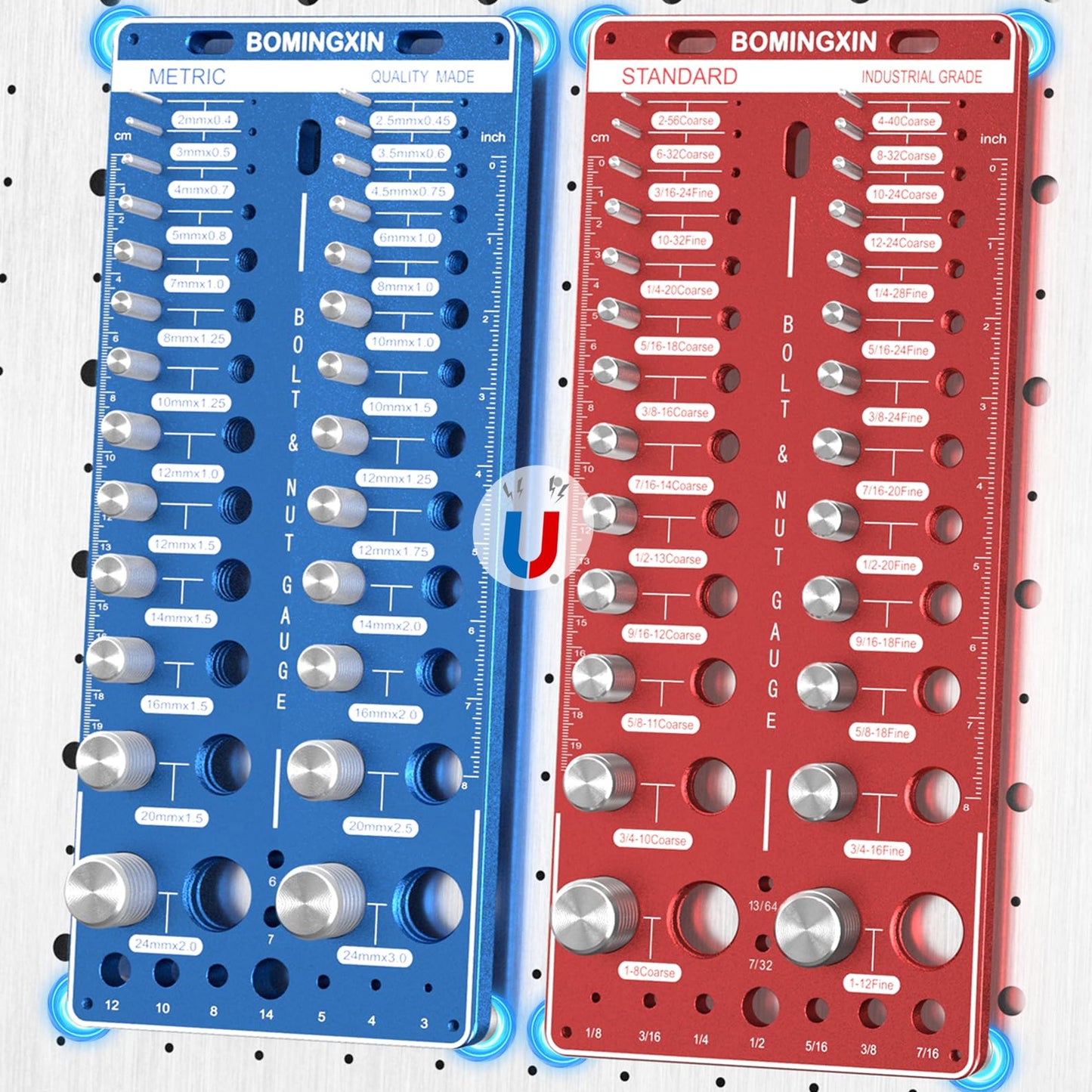 Upgrade 70 Nut and Bolt Thread Checker with Magnetic Base & Anti-Slip Feet, Bolt Size and Thread Gauge with 26 Standard & 26Metric & 18 Drill Bit Gauge, Bolt and Nut ldentifier Gauge