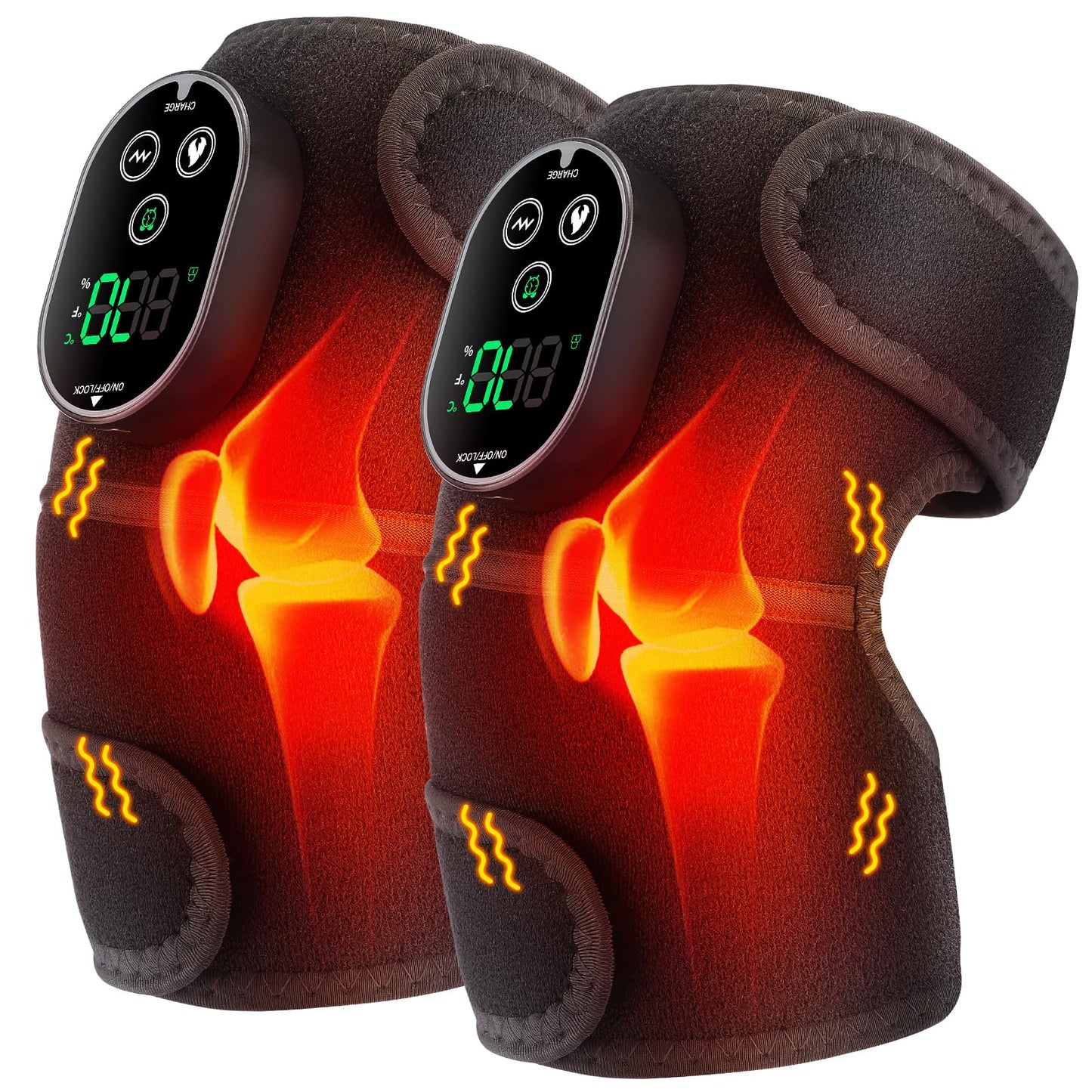 Heating Pad for Knee Pain Relief - Cordless Heated Knee Brace with Massager, Heating Knee Warmers Wrap & Arthritic Knees, Ideal for Arthritis & Joint Pain 2PCS