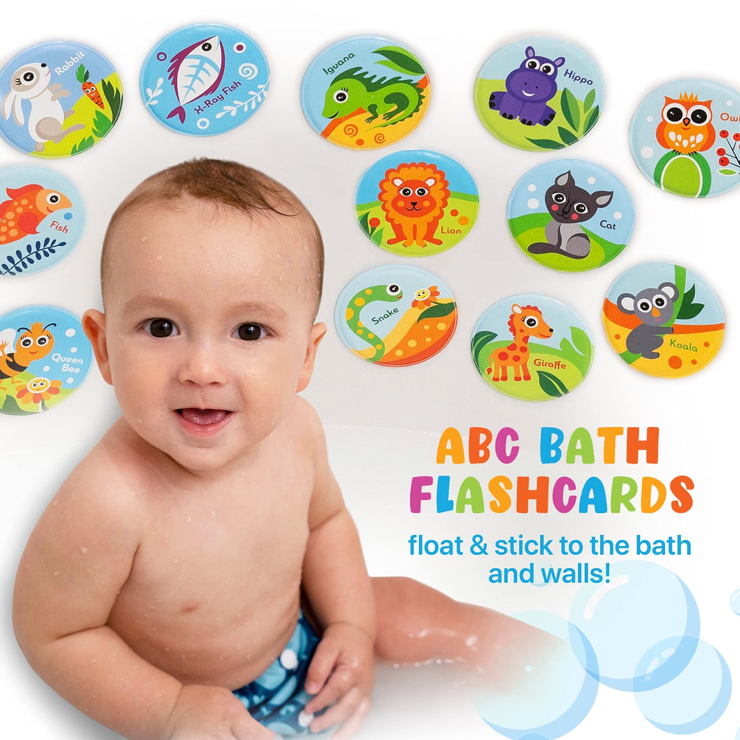 Floating Animals & Alphabet Flash Cards for Bathtub. Preschool Learning Toddler Flash Cards. Educational Bath Toys for 18 Months+ (Set of 26)