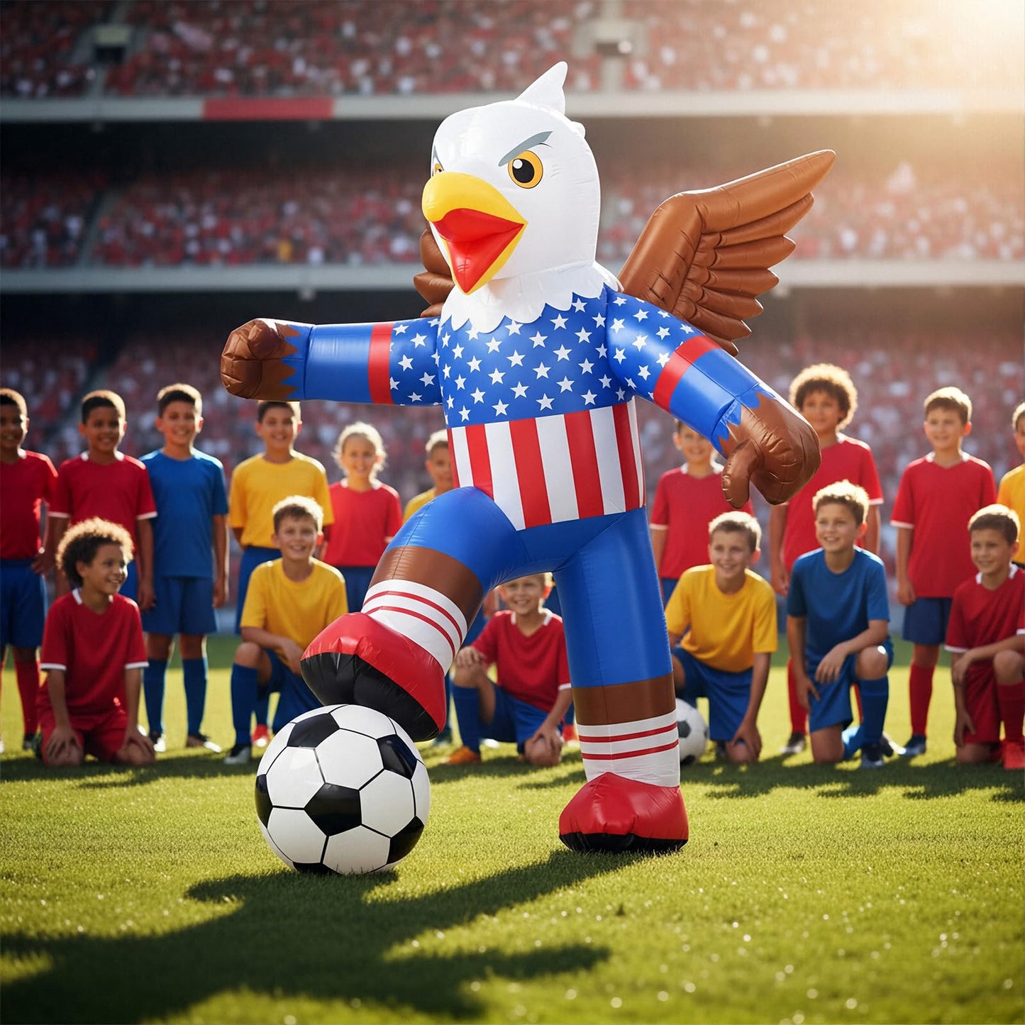 Leyndo 4.9FT 2026 Soccer Inflatables Outdoor Decoration Soccer Themed Decoration Lighted Blow Up Eagle Inflatables 4th of July Patriotic Outdoor Decor for Yard Lawn Garden