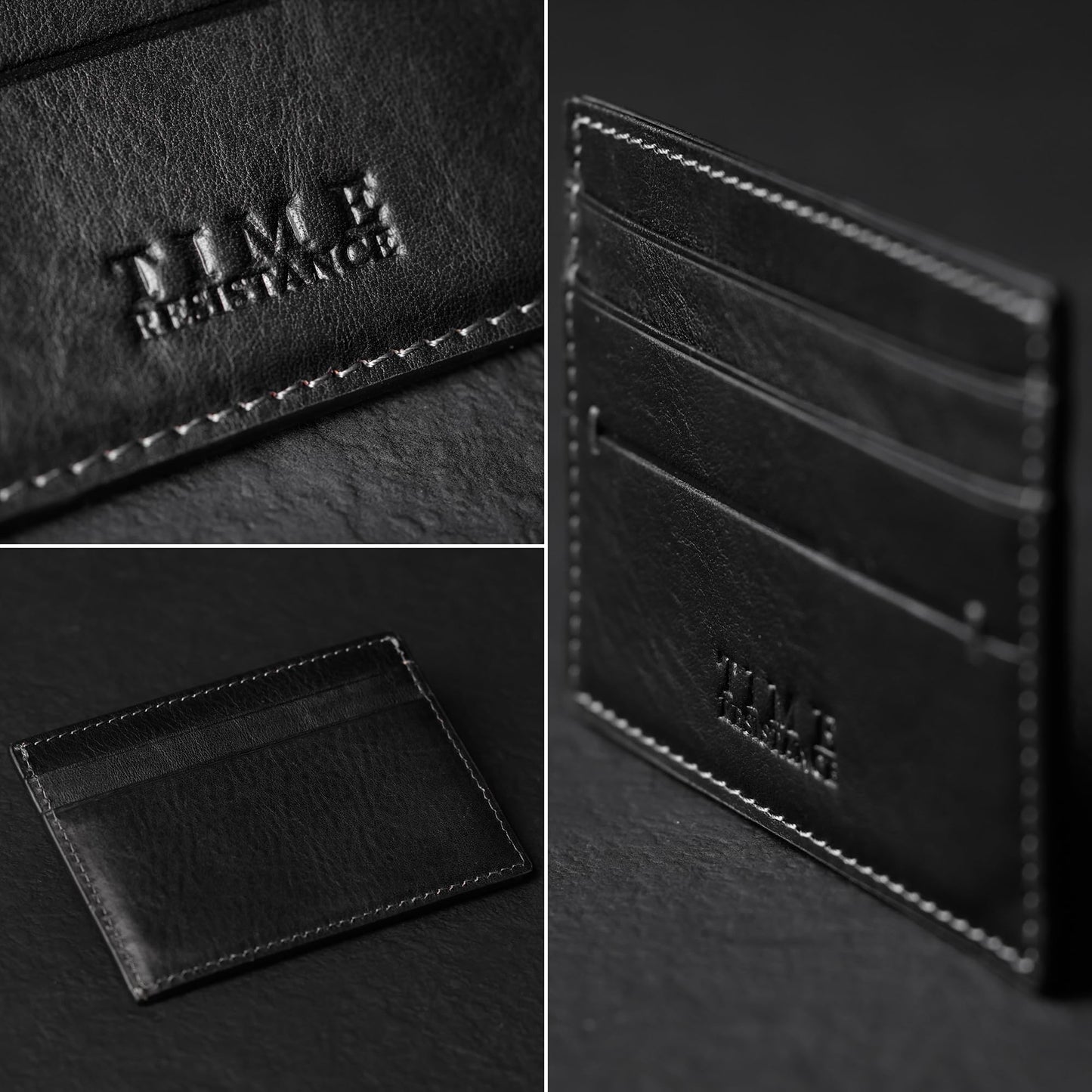 Time Resistance Credit Card Case - Leather Business Card Holder - Italian Handmade Card Organizer (Black)