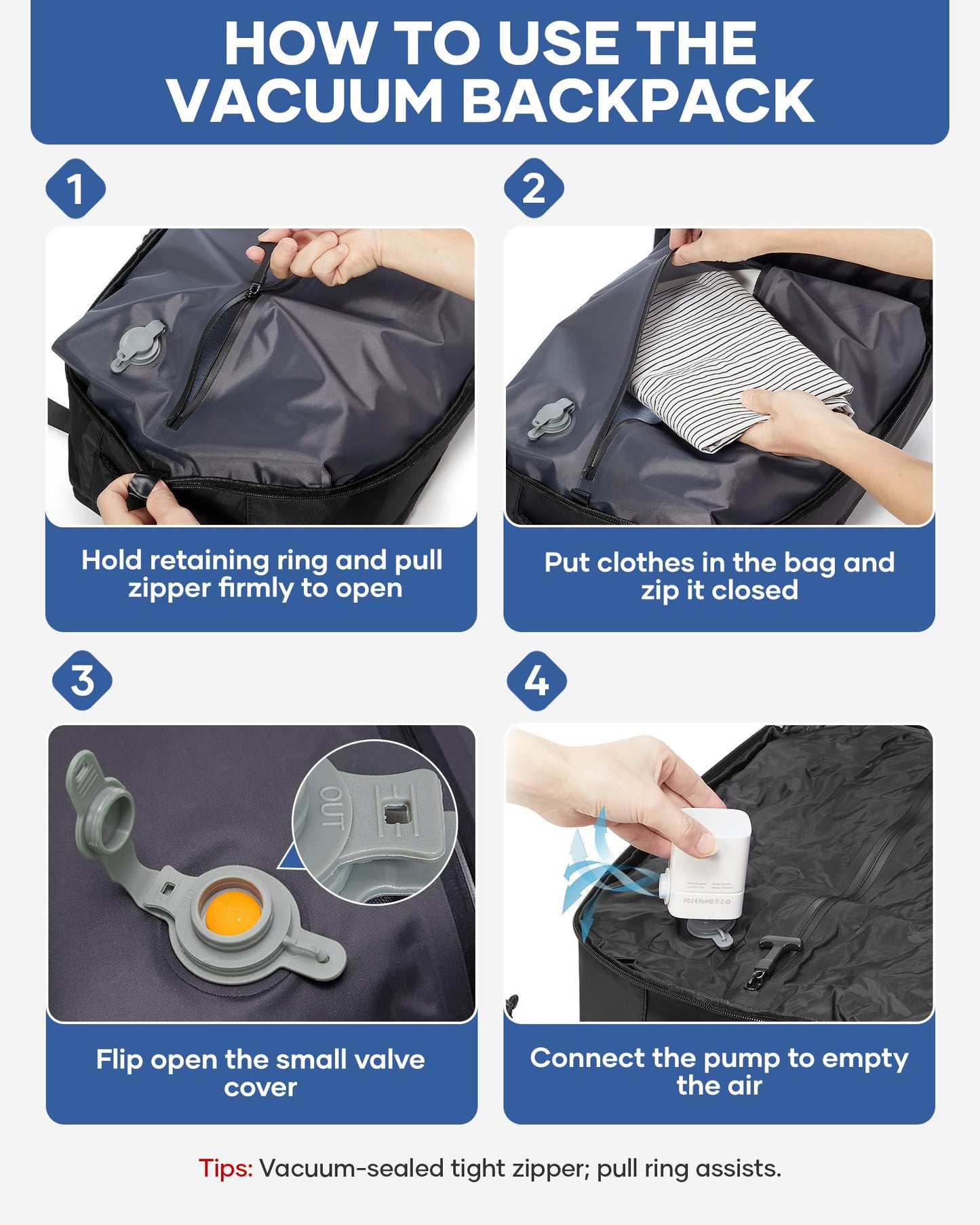 WEPLAN Vacuum Backpack Travel with Pump,Large Travel Backpack with Vacuum System,Mochila compresion al vacio,Flight Approved 18x14x8,Waterproof Carry on Personal Item Laptop Backpacks,Black