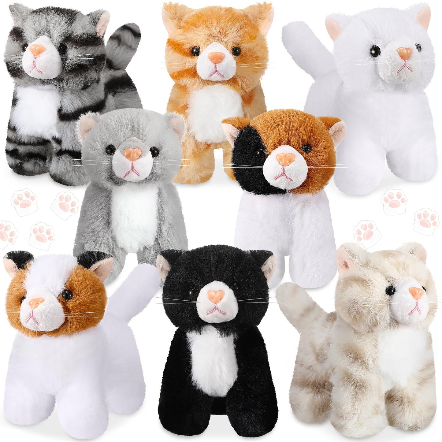 8 Pieces Plush Pets 5 Inch Stuffed Animals Bulk Assorted Cute Stuffed Pet Animal Plush Toys Small Plush Animals for Halloween Kid Classroom School Pet Party Favors Supplies Decoration (Stehende Katze)