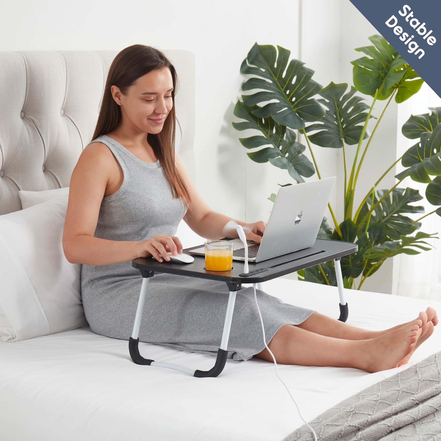 Nestl Foldable Lap Desk - Portable Laptop Stand for Bed, Couch, Work, Reading & Writing, Lap Table with USB Ports, Large Laptop Tray, Black
