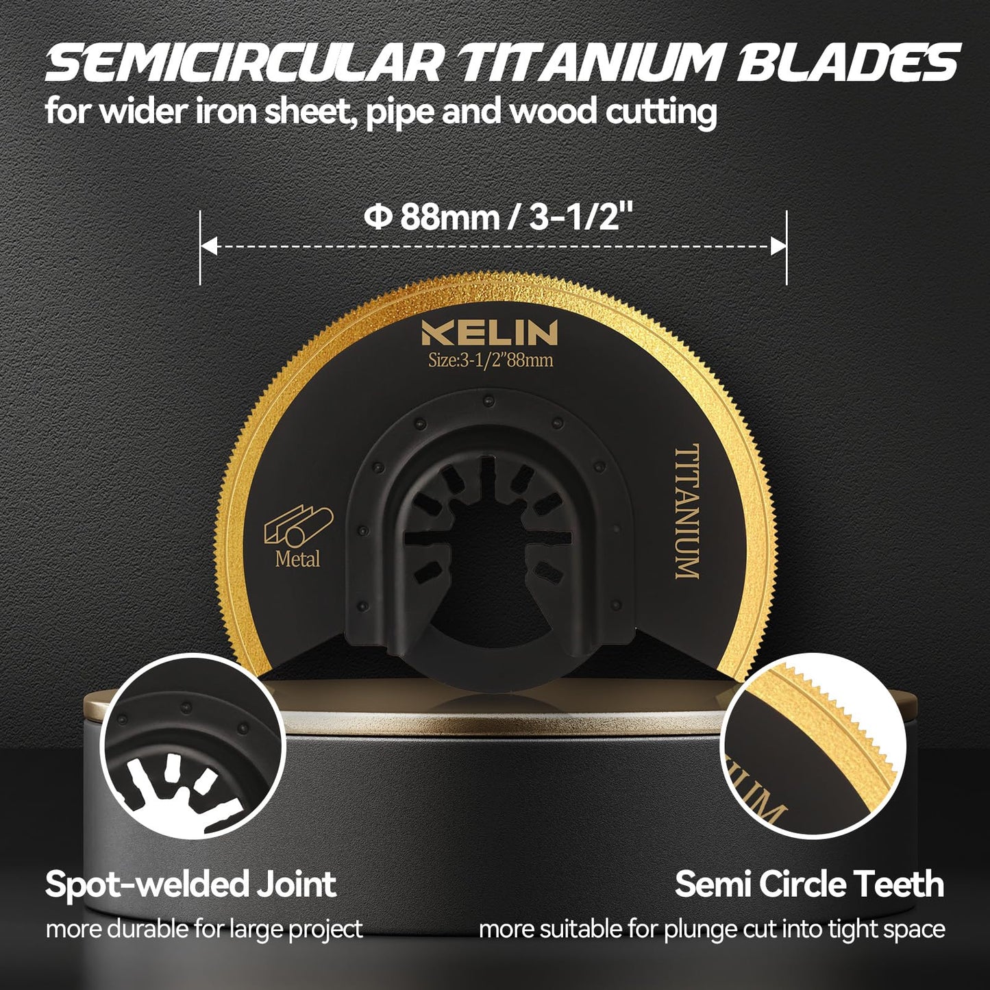 36 PCSTitanium Oscillating Tool Saw Blades with Stainless Steel Scraper and Semicircle Blades Kit, Universal Multi Tool Blades for Light Metal Sheet Pipe and Wood (NOT for Star Lock Interface)