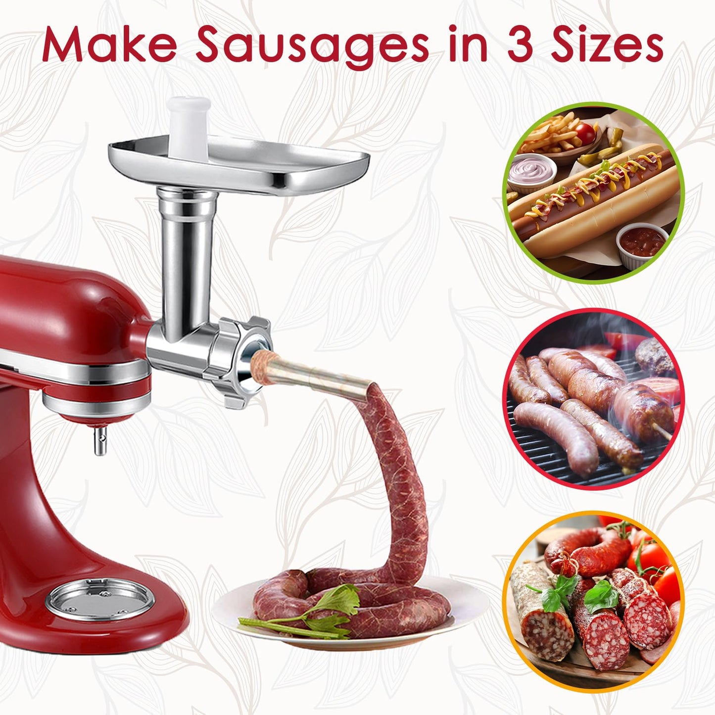 EZATO Meat Grinder Attachments for KitchenAid, Sausage Stuffer, Compatible with KitchenAid Stand Mixer of All Models, Aluminum Alloy, Not Dishwasher Safe