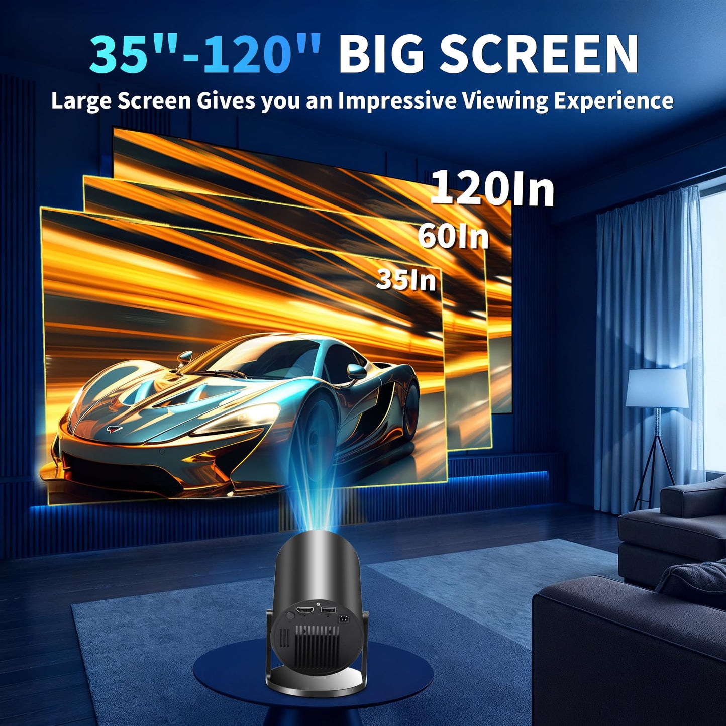 [Built-in Apps & 2026 Upgraded] Mini Projector Support 4K 1080P Auto Keystone 180° Rotatable with WiFi 6 and Bluetooth 5.4, Projector Portable Compatibile with HDMI/TV Stick/Memory Stick/Laptop-Black