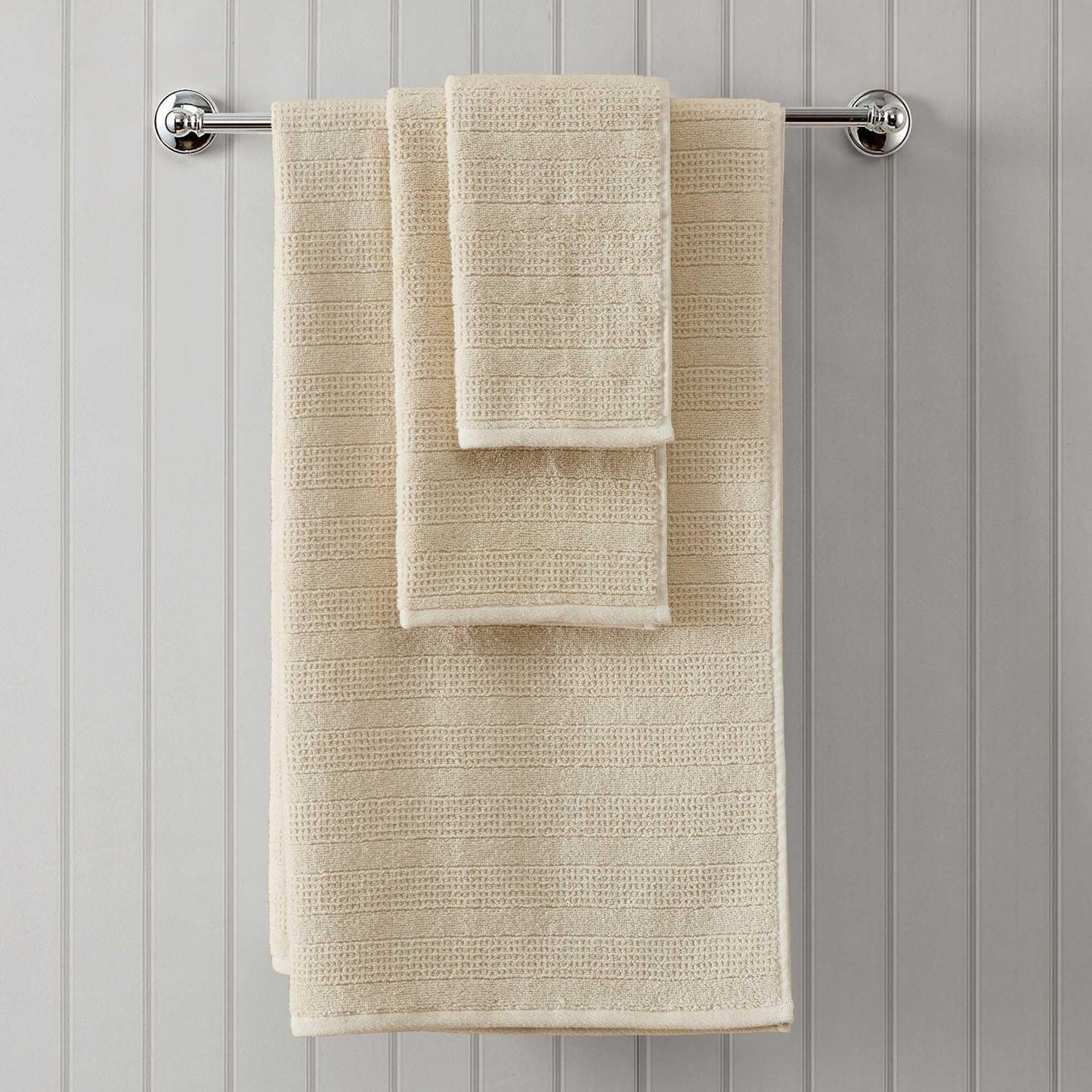 Martha Stewart - Bath Towels, Soft & Absorbent 100% Cotton Towels, Solid 500 GSM, 6-Piece Bathroom Towel Set with Textured Weave (Bedford Cottage Beige)