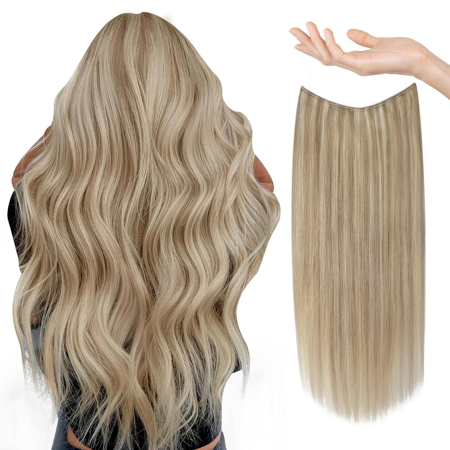Sunny 80G Wire Hair Extensions Blonde Short Hair Extensions Secret Human Hair Wire Extensions Dark Ash Blonde Mix Golden Blonde Invisible Hair Extensions Clip ins Blonde Hair Extensions 12 inch