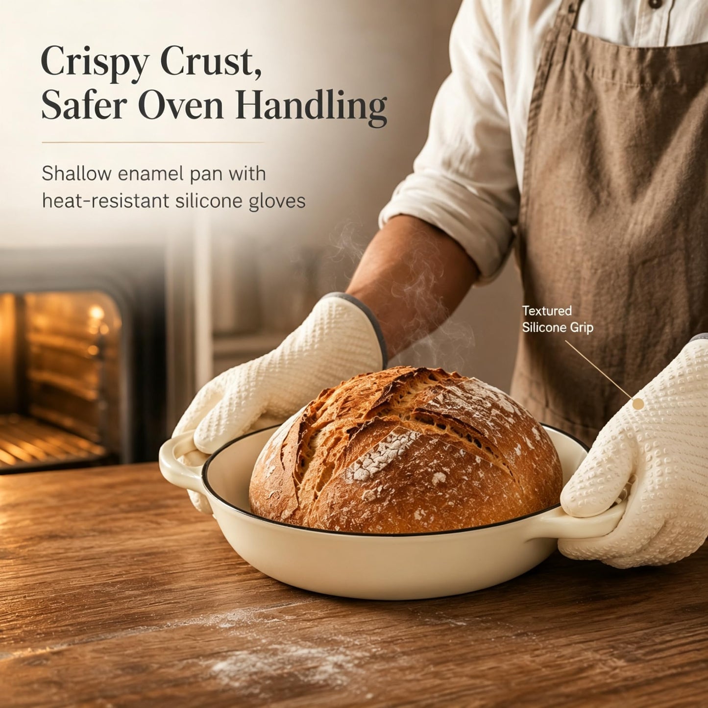 AHJ 6QT Dutch Oven For Bread Baking, Enameled Cast Iron Dutch Oven Pot with Lid, Multi-Functional Bread pan, Sourdough Baking Supplies with Proofing Basket, Cast Iron Bread Oven, Silicone Sling & Gloves.