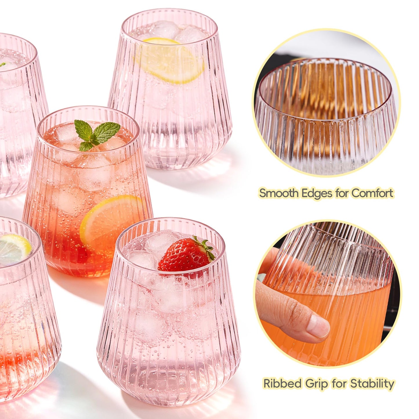 N9R 40 Count Pink Plastic Wine Glasses Disposable 14oz - Elegant Origami Ripple Design, Shatterproof & Disposable for Whiskey, Cocktail, Champagne, Parties, Weddings, Events