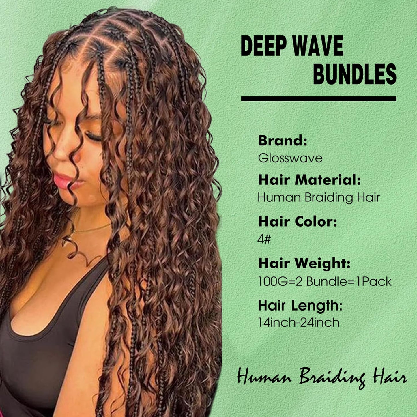 Human Braiding Hair for Boho Braids Human Hair 100g 20 Inch Curly Boho Hair for Braiding Knotless 12A Deep Wave Bohemian 2 Bundles/Pack Chocolate Brown