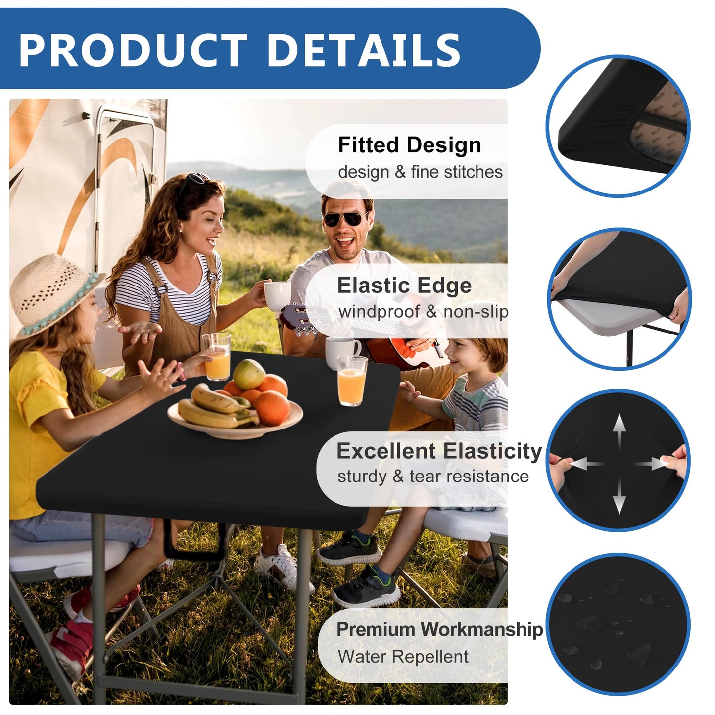 Enjoyidea Fitted Tablecloth for 6 Foot Rectangle Tables-10 Pack Black Elastic Outdoor Picnic Table Cover-Spandex Stretch Folding Table Cloths 6 ft for Camping Dining Room Patio Kitchen Banquet Party