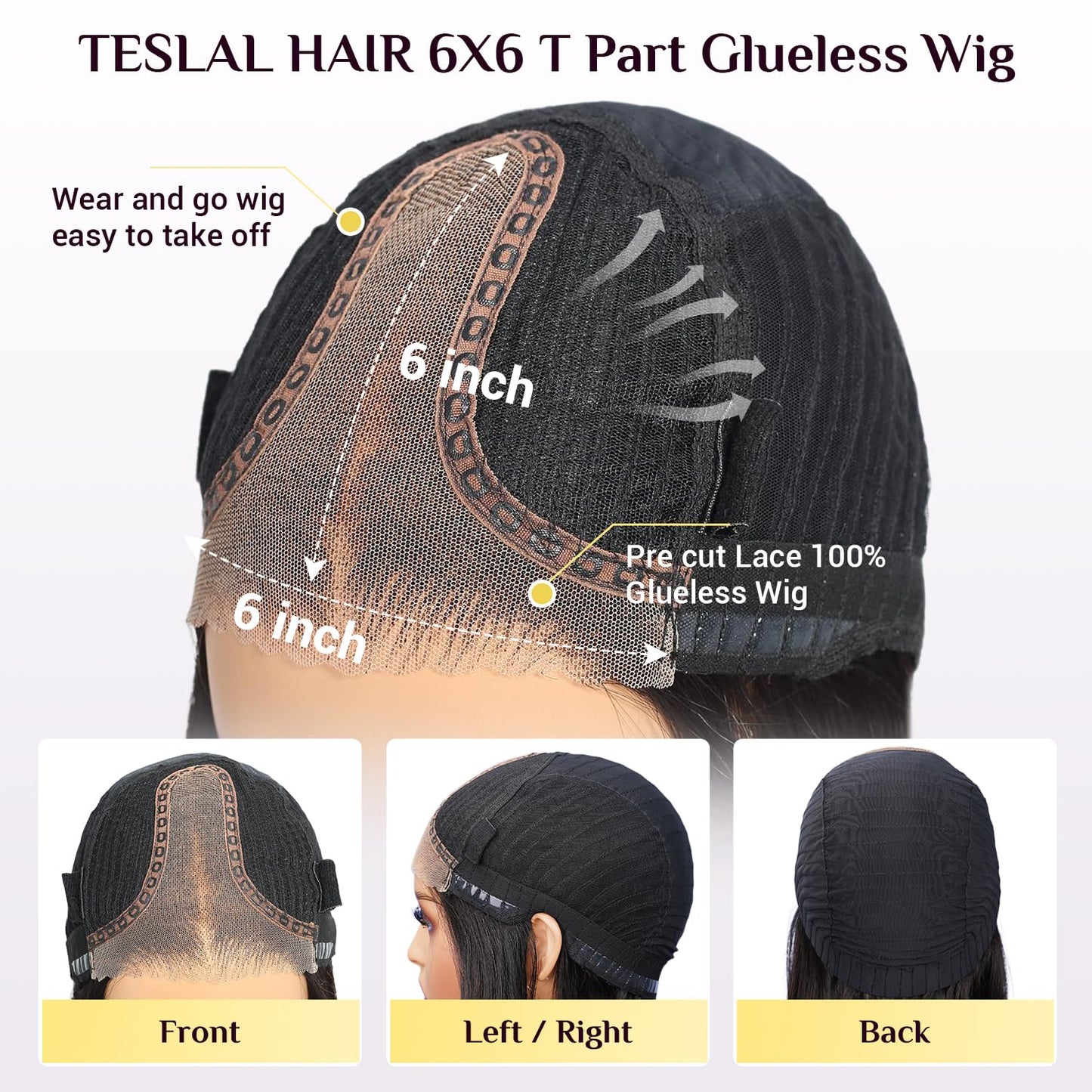 TESLAL Blend Wigs Human Hair Glueless Wear and Go Glueless Wigs Human Hair Pre Plucked Pre Cut Layered Wig Straight 6X6 Synthetic and Human Hair Blend Wig 20Inch Black Color 260% Density