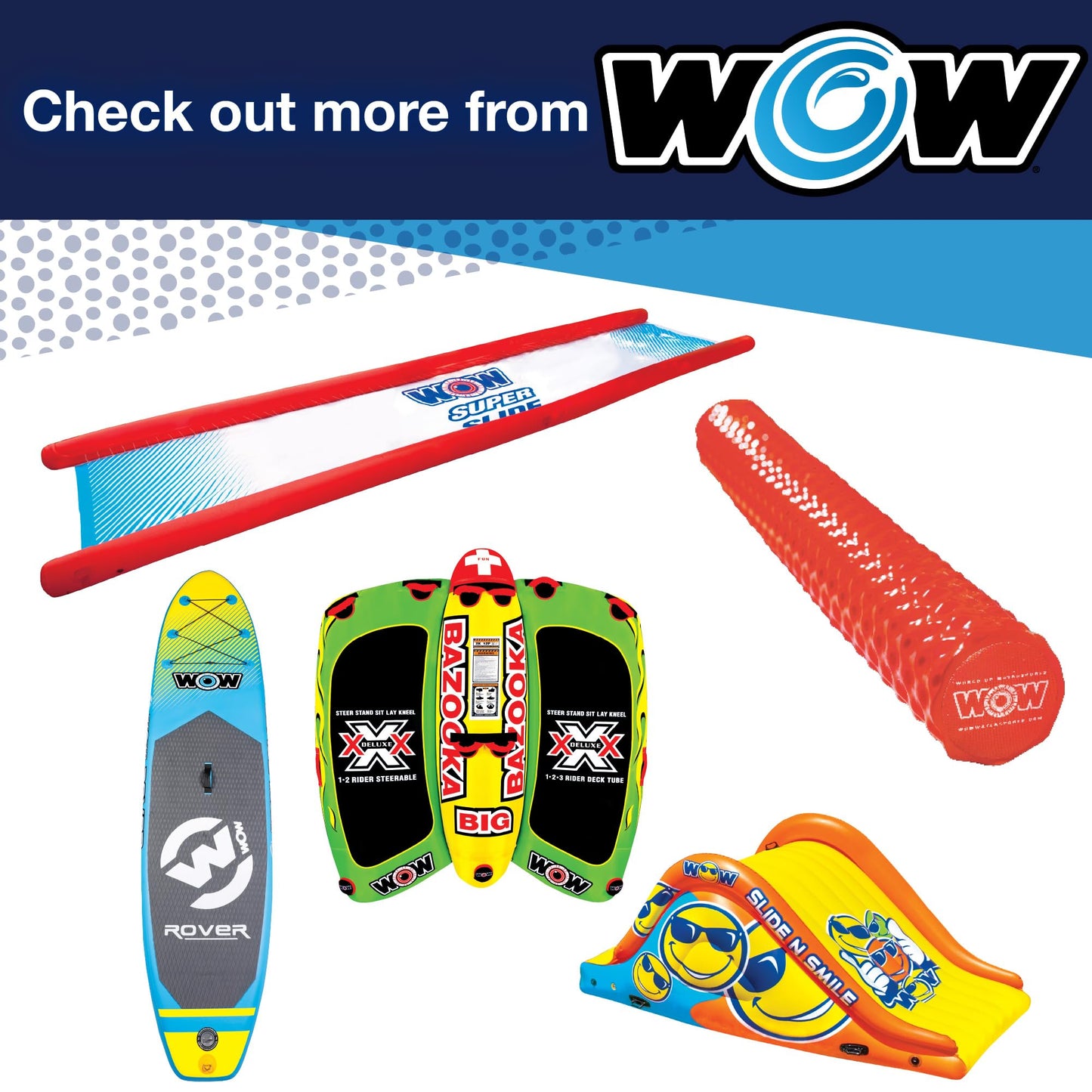 WOW Sports - Blue Foam Pool Noodle - Perfect For Pool Parties & Swim Training - W/ Cup Holder - Floatation Device for Adults & Children - Pool Accessory - 46" Long