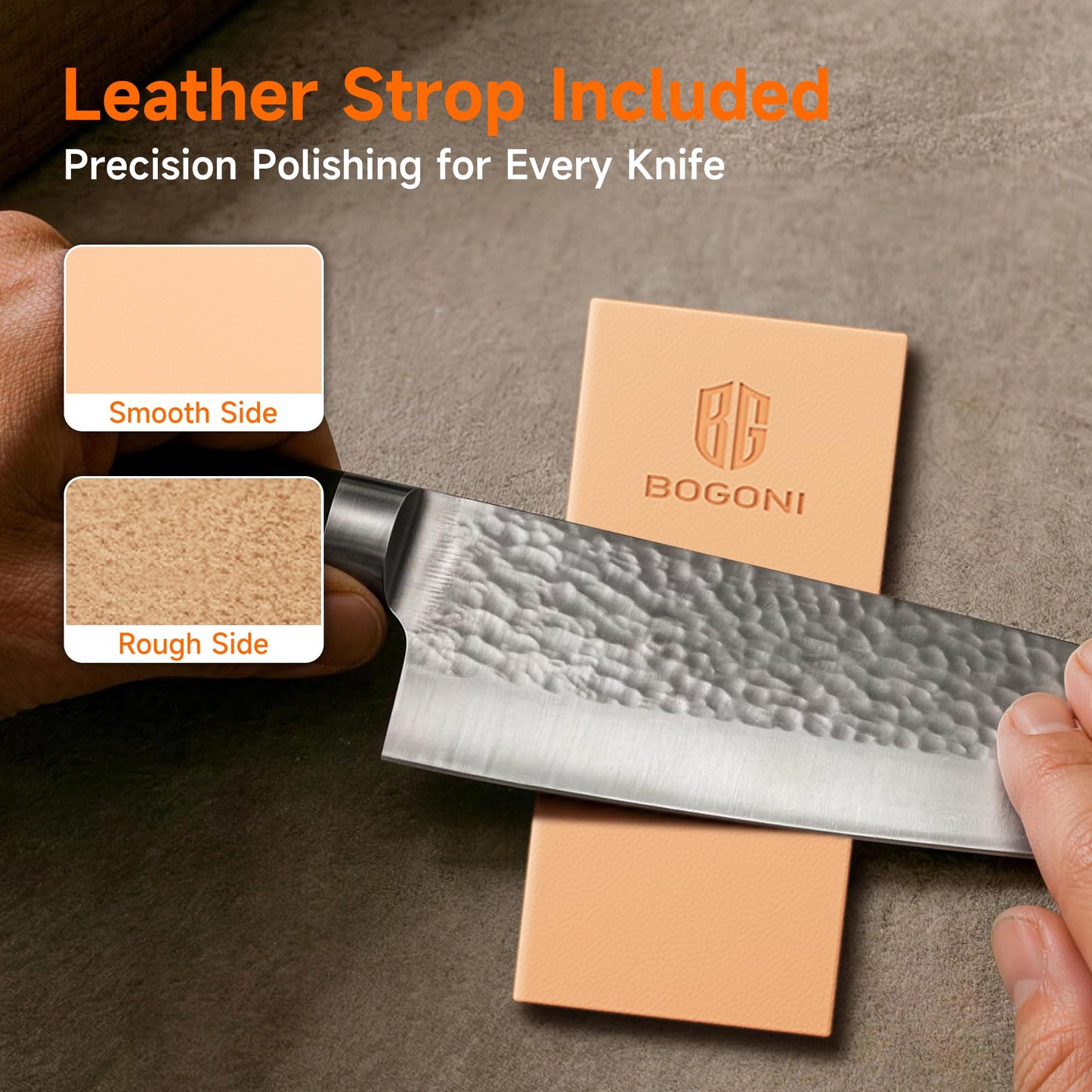 BOGONI Rolling Knife Sharpener, Diamond & Ceramic Disc, 15° & 20° Magnetic Angle, Fast & Safe for Any Hardness, Sharpening Kit for Kitchen & Pocket Knives, Razor-Sharp Edge, Leather Strop, Premium Kit