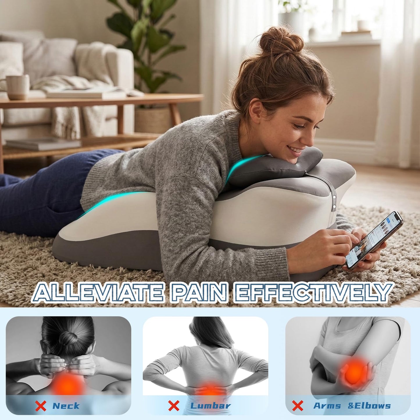 obvade Memory Foam Ergonomic Reading Pillow for Bed, Multi-Position Support Pillow for Reading in Bed, Prone Sleeping, Lumbar & Leg Support, Helps Relieve Back Pain, Acid Reflux, with Removable Cover