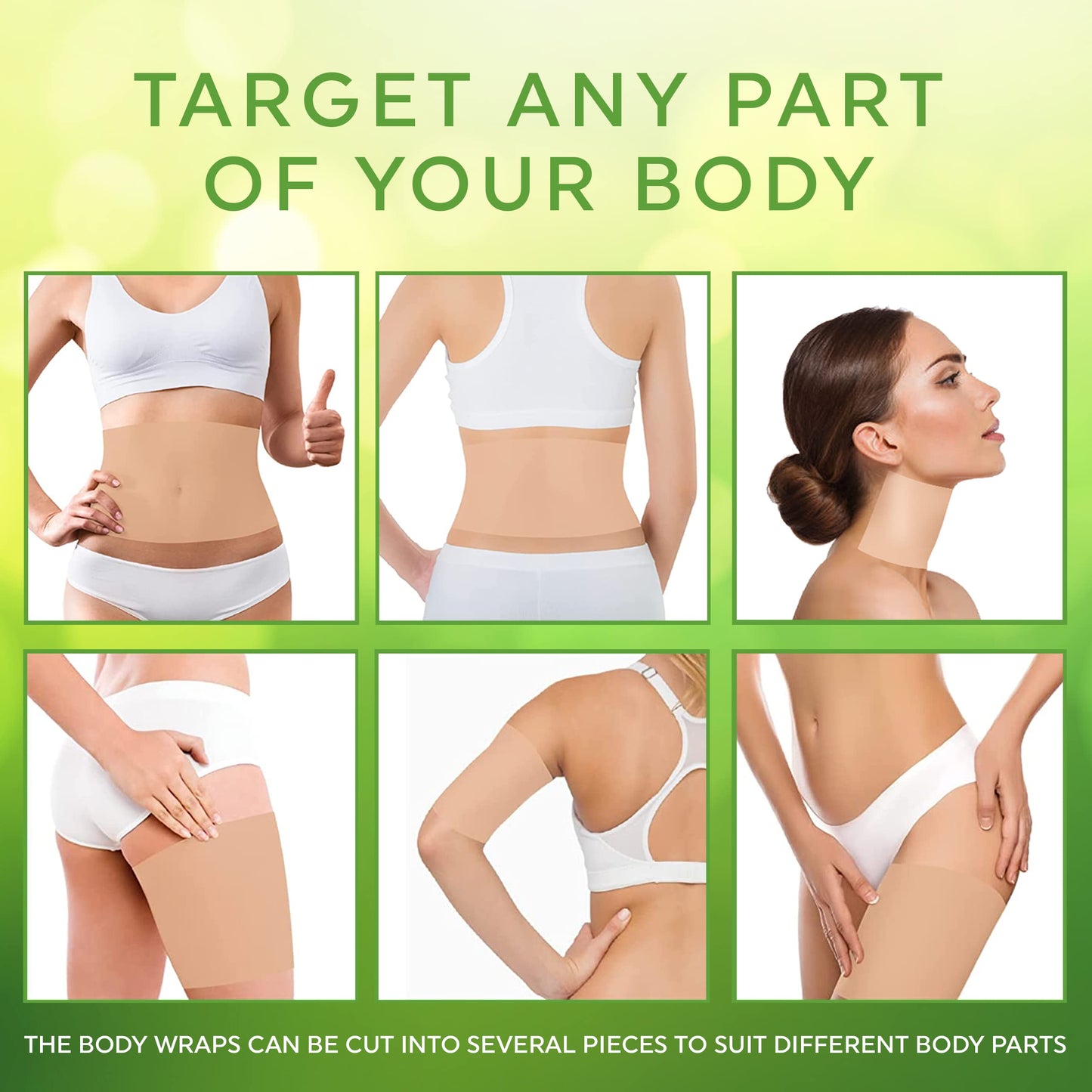lipo applicator Tummy Body Wrap with Guarana, Green Tea, Seaweed Wraps Works for Stomach Belly Legs Arms Abdomen. (4 Wraps + Gel)