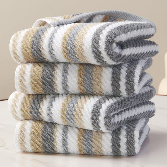 Beige Striped Hand Towels, Bathroom Hand Towels Set of 4, 16"x27" - 100% Cotton | Quick Dry | Absorbent | Light Weight, Soft Towel Set for Showering & Guest, Luxury Towel Gift, Tan and Gray