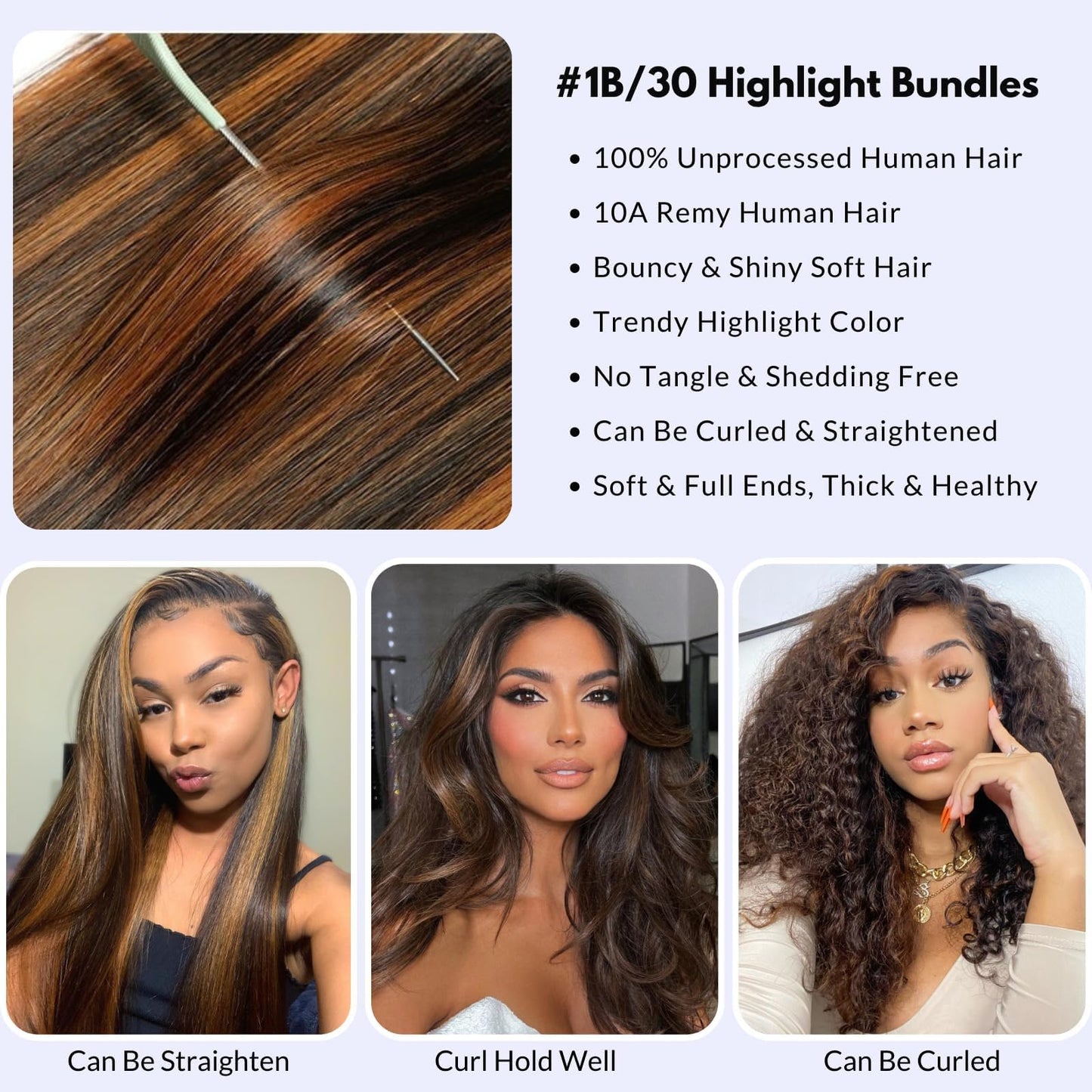 MOMOSHERO 1b/30 Brown Highlight Body Wave Human Hair Weave 3 Bundles, 10A Soft Thick 100% Brazilian Virgin Remy Hair Balayage Ombre Wavy Bundles Human Hair Black and Brown FB30 Ombre Color 12 14 16 In