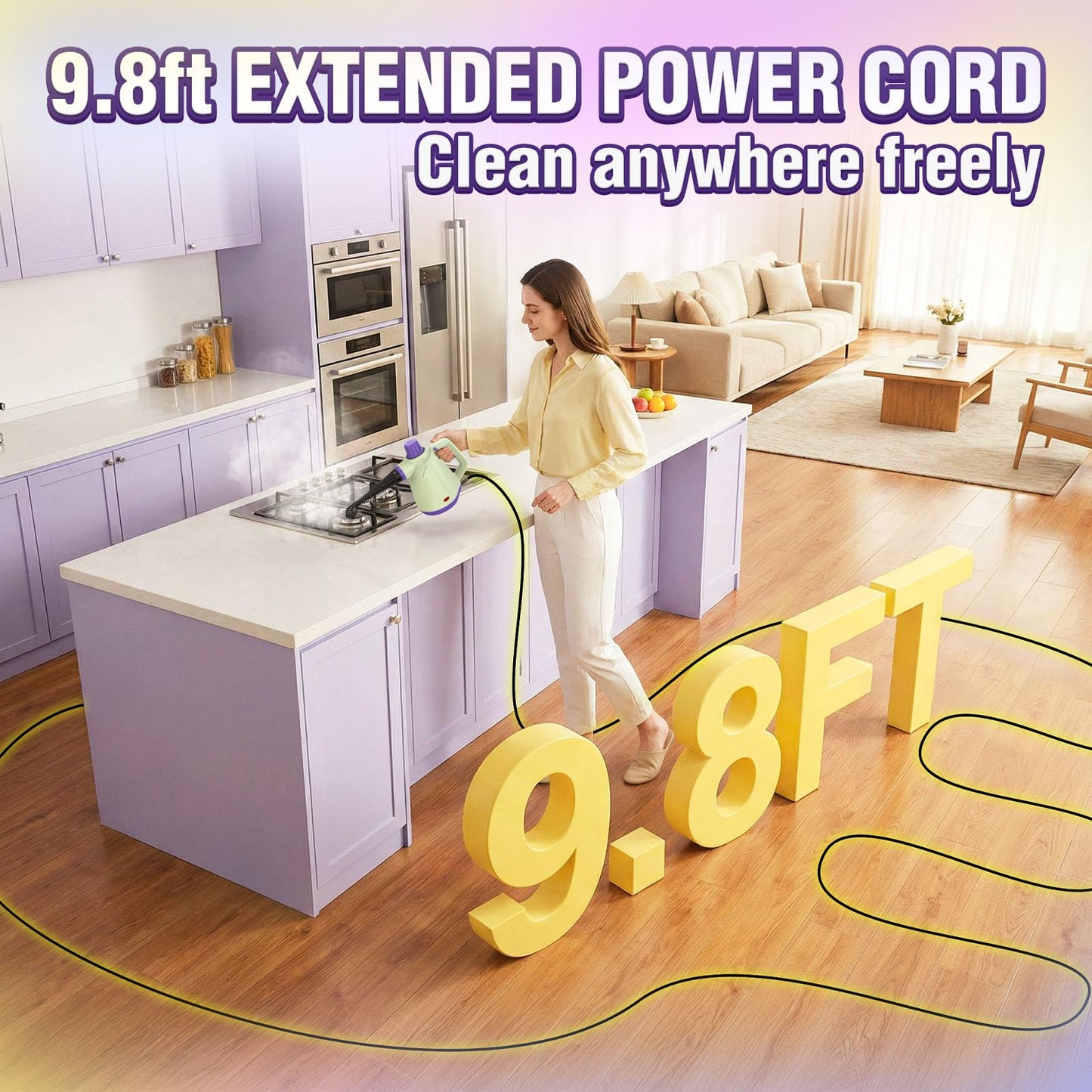1050W Powerful Steam Cleaner with 9pcs Accessories & Safety Lock, Quick Heating Pressurized Handheld Steam Cleaner for Home, Multi-Surface Steamer Cleaner for Car, Window, Bathroom, Grout and More