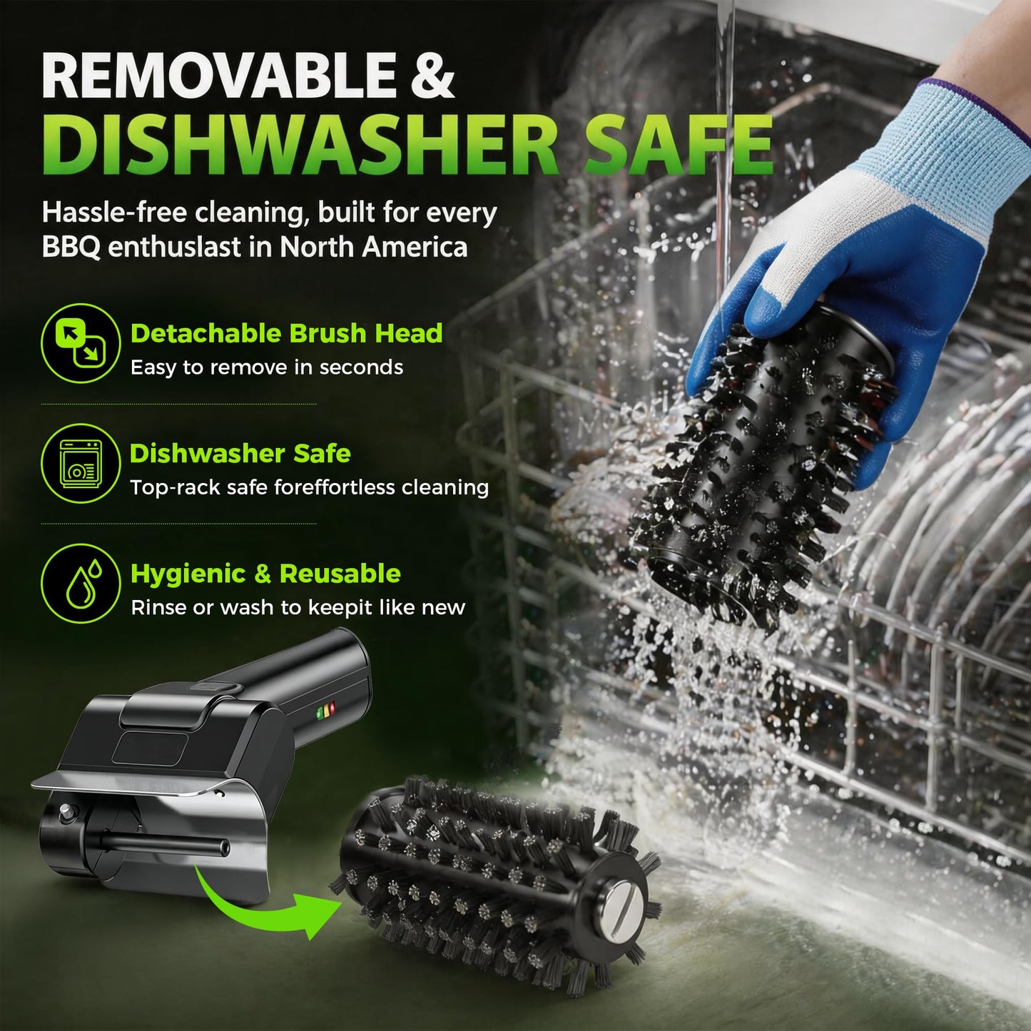 Electric BBQ Grill Brush - Cordless USB Rechargeable Grill Cleaning Brush with High-Speed Motor, Heavy Duty Stainless Steel Bristles, Automatic Barbecue Grate Cleaner Tool, Perfect BBQ Accessories