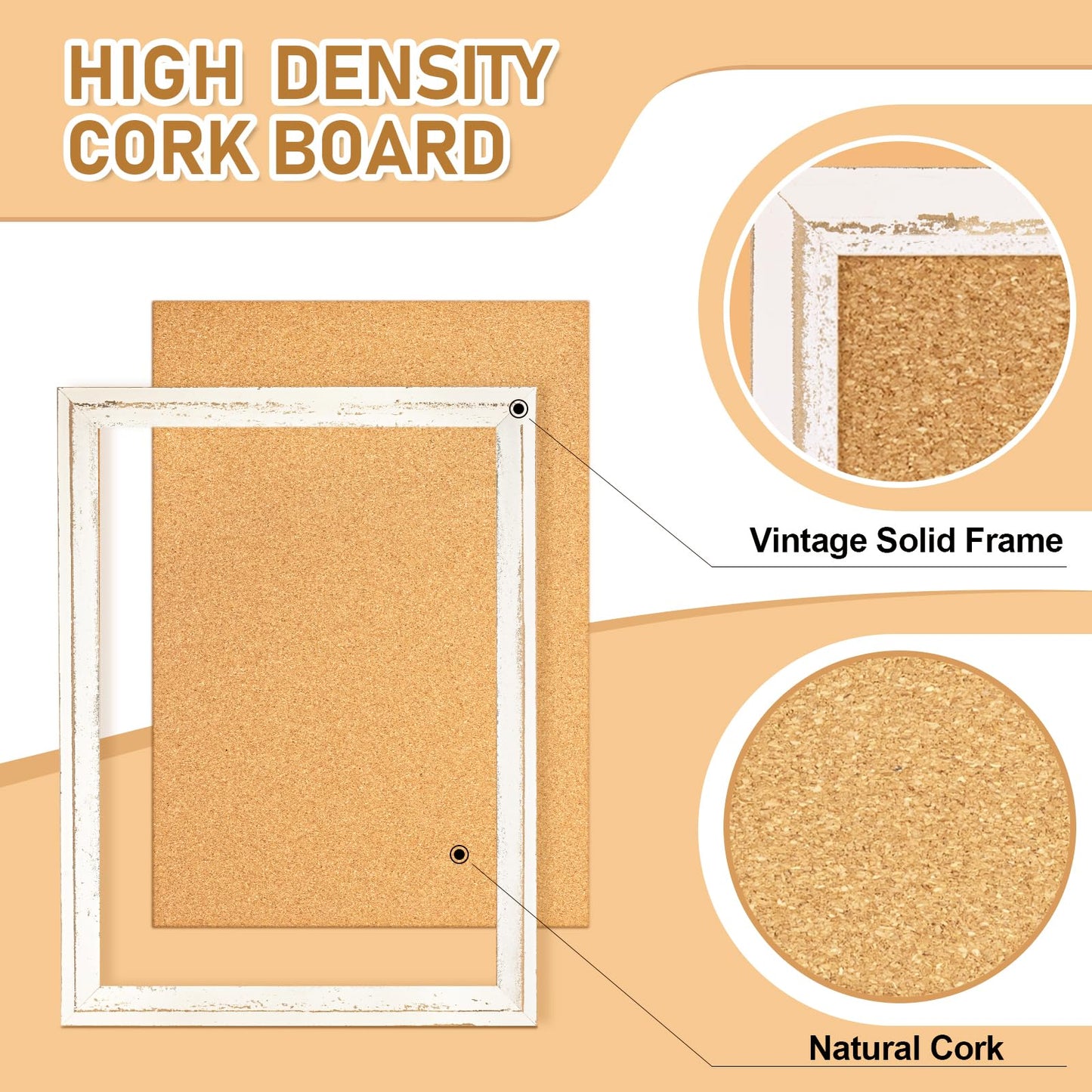 DOLLAR BOSS White Cork Board for Wall - 48 X 36 Inches, Rustic Wooden Frame Large Bulletin Board, Decorative Hanging Pin Board for Office & Home Decor