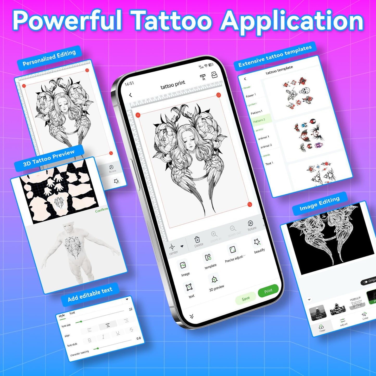 PeriPage Pino Wireless Tattoo Stencil Printer - Portable Thermal Transfer Machine for Pro & Beginner Tattooists, Compatible with Phone, Pad & PC