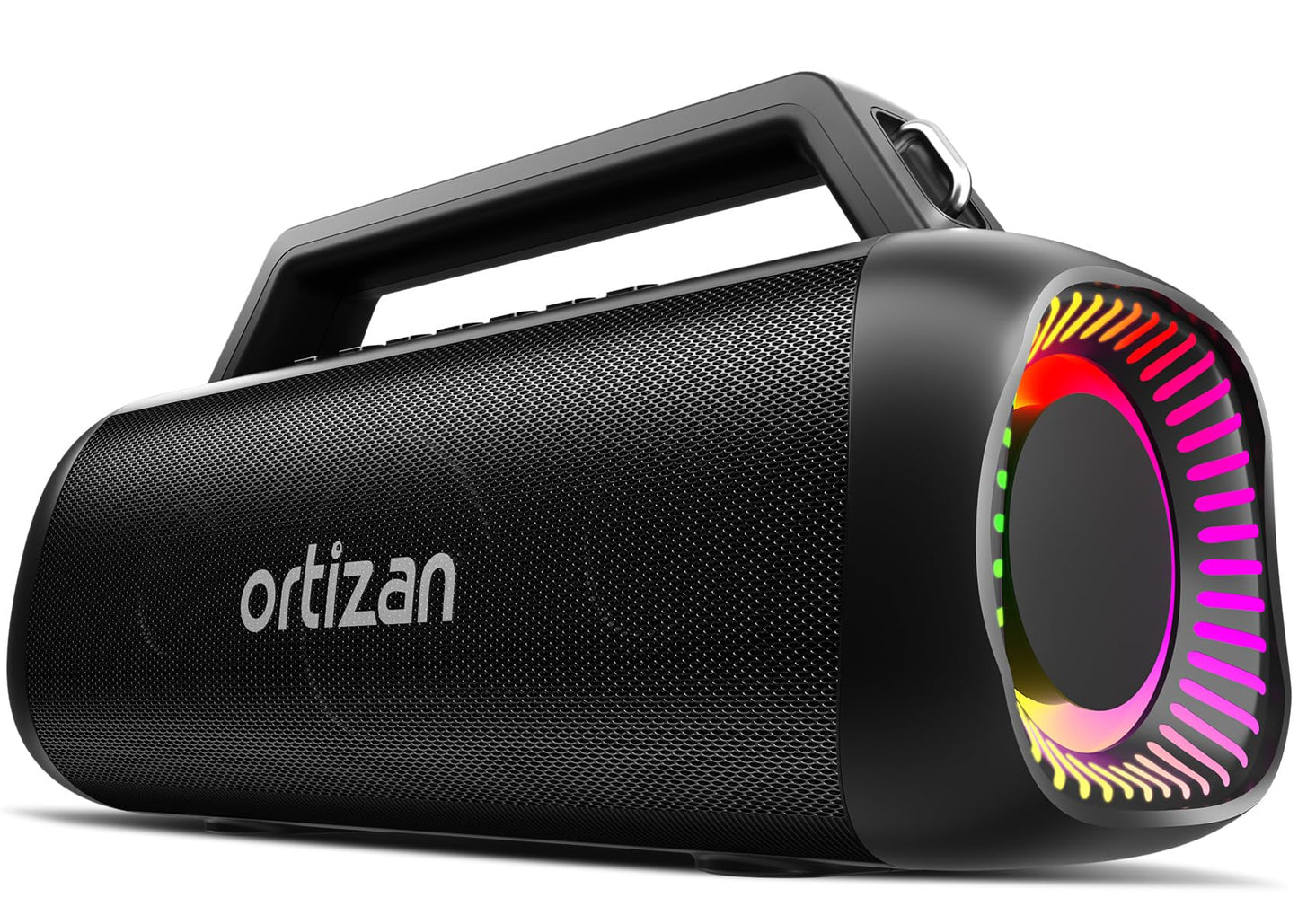 Ortizan Portable Bluetooth Speaker Loud, 80W Peak, Bass Up, 24H Playtime, IPX7 Waterproof, RGB Lights, Wireless Stereo Pairing, BT5.3, USB-C, Subwoofer Outdoor Speaker for Camping, Beach, Backyard