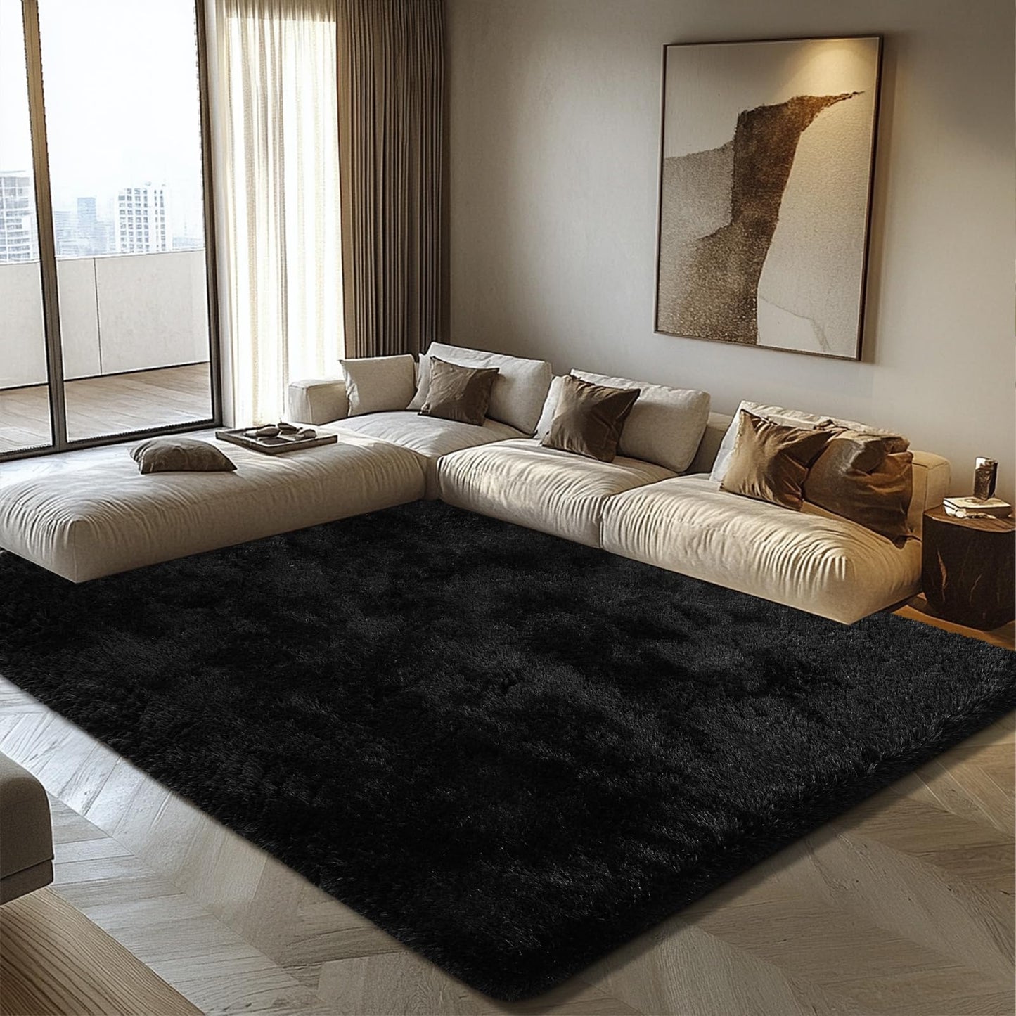 8x10 Fluffy Area Rugs for Living Room,Shag Area Rug for Bedroom,Black Soft Fuzzy Rug Non-Shedding Indoor Plush Carpet for Kids Bedroom Nursery Home Decor