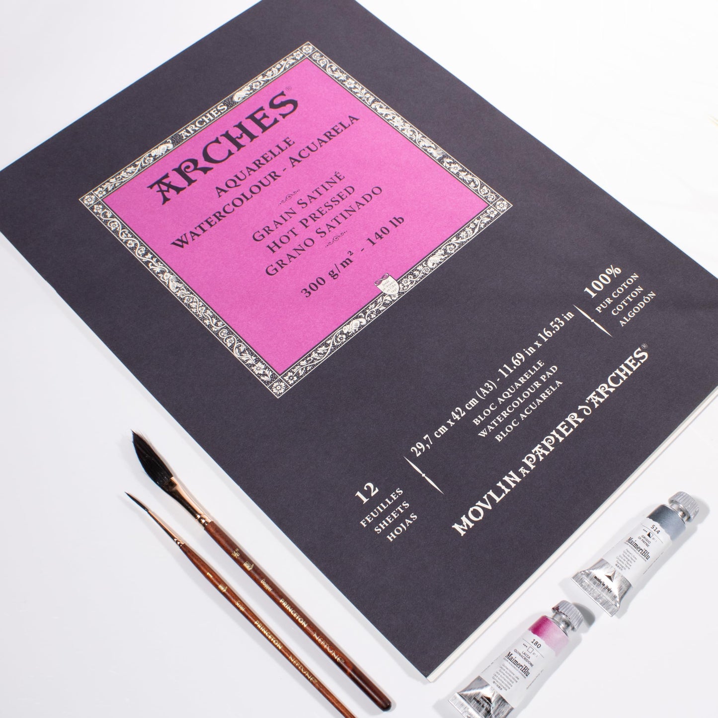 Arches Watercolor Pad, Hot Press, 11.69x16.53 inches, 12 Sheets - Professional Art Paper for Watercolor Gouache Ink Acrylic