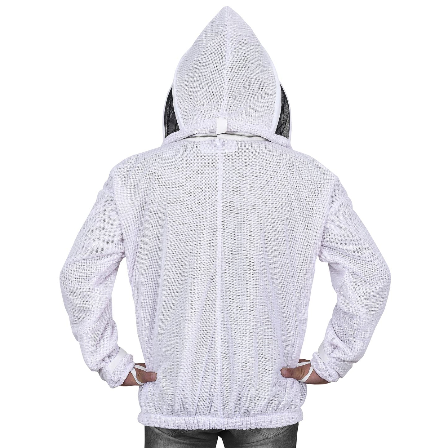 BP-301 Beekeeping Jacket with Veil, 3-Layer Ultra Ventilated Suit for Full Protection, Safety Fencing, YKK Zippers, and Carrying Bag (White Fencing Veil, X-Large)