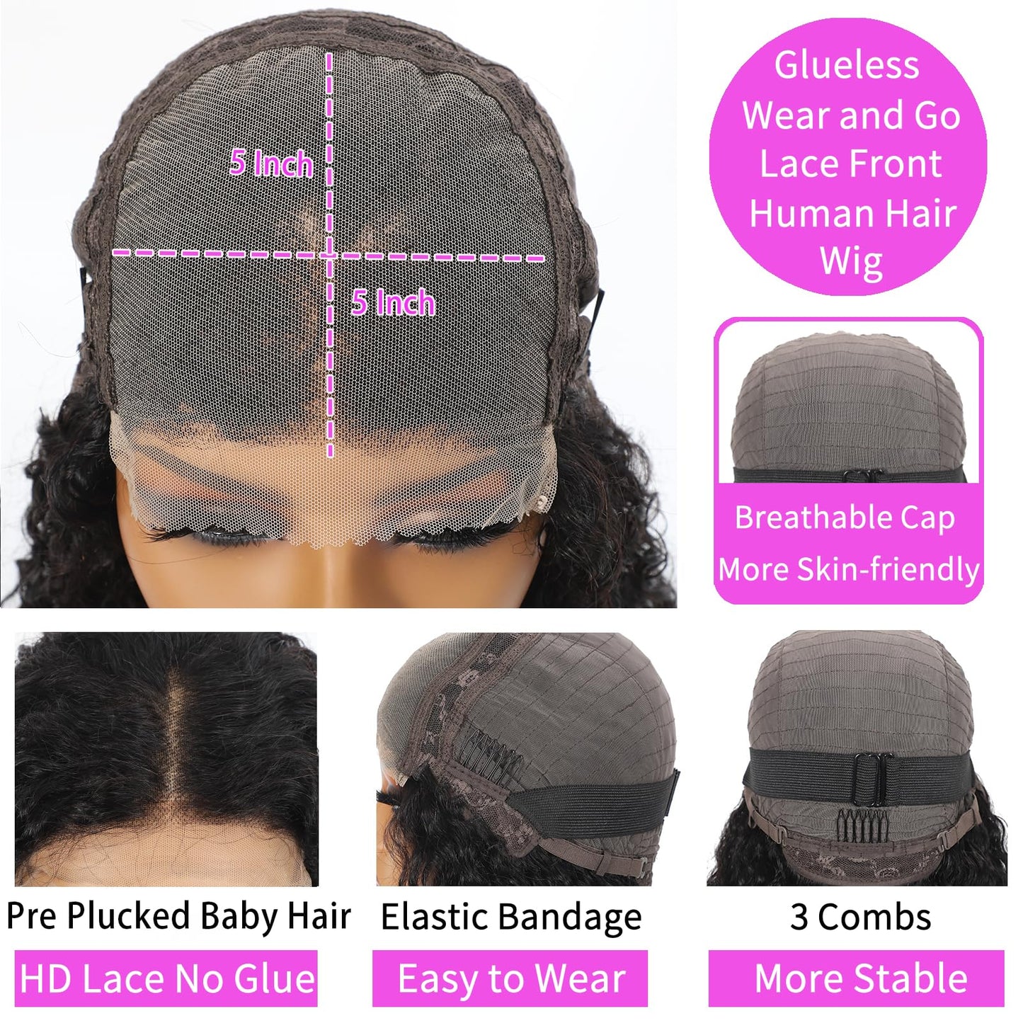 Tendersse 5x5 HD Lace Closure Wigs Human Hair Wear and Go Glueless Wigs Human Hair Pre Plucked 200% Density Water Wave Lace Front Wigs Human Hair (20 Inch)