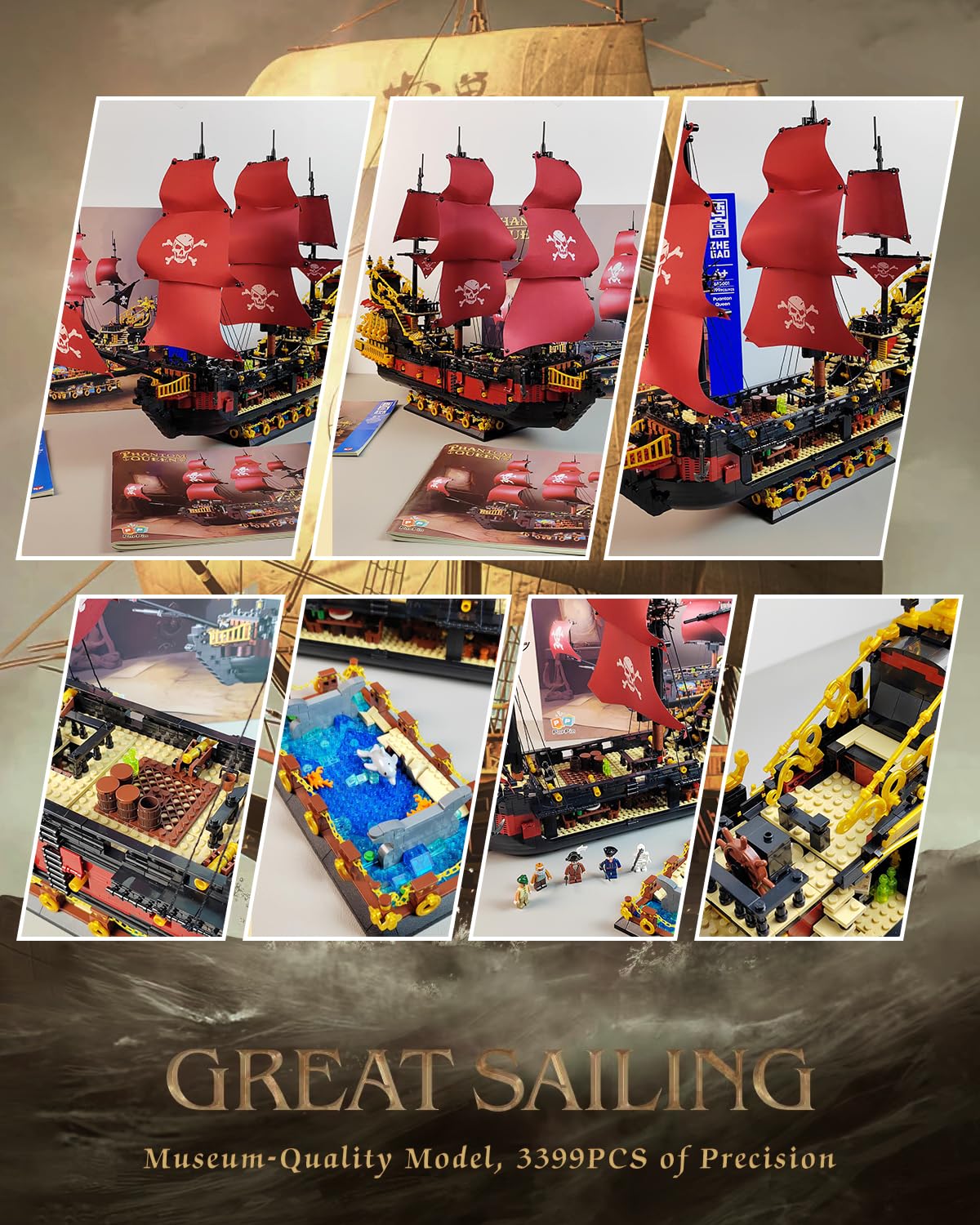 Adult Pirate Ship Building Kit, Queen Anne's Revenge Pirate Ship Mini Building Block Sets for Adults, Construction Toys Gift for Teens & Men, Not Compatible with Lego Pirate Ship, 3399 PCS
