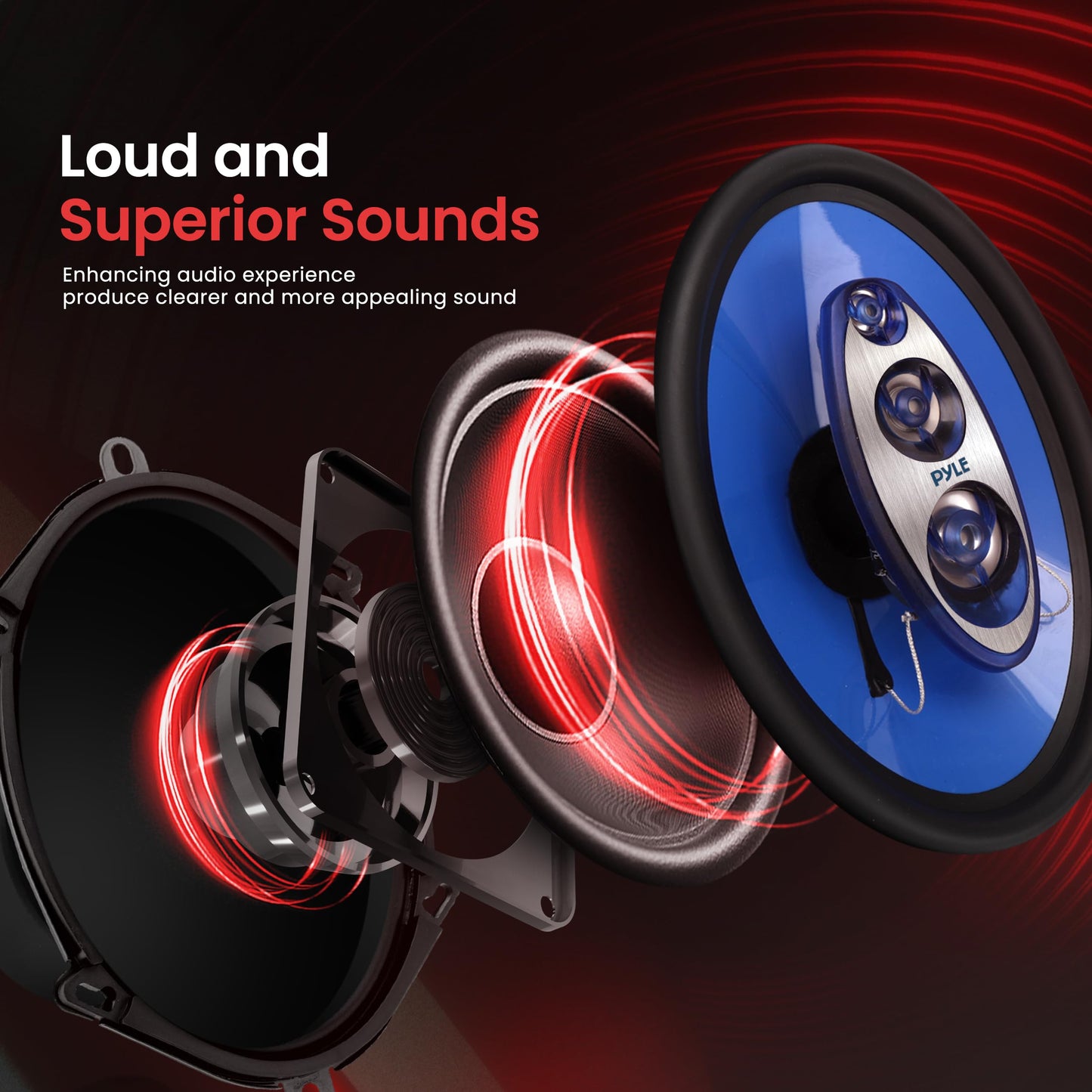 6” x 8” Car Sound Speaker (Pair) - Upgraded Blue Poly Injection Cone 3-Way 360 Watts w/ Non-fatiguing Butyl Rubber Surround 70 - 20Khz Frequency Response 4 Ohm & 1" ASV Voice Coil - Pyle PL683BL