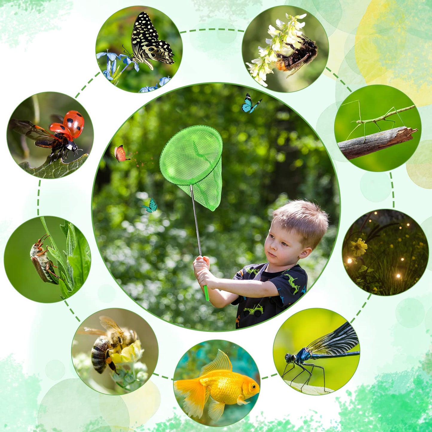 Sosation 24 Pcs Kids Telescopic Butterfly Fishing Nets Colorful Bug Catching Nets Outdoor Tools for Catching Butterfly Insects Bug Fish Ladybird, Extendable from 6.5 Inch to 34 Inch (Bright Color)