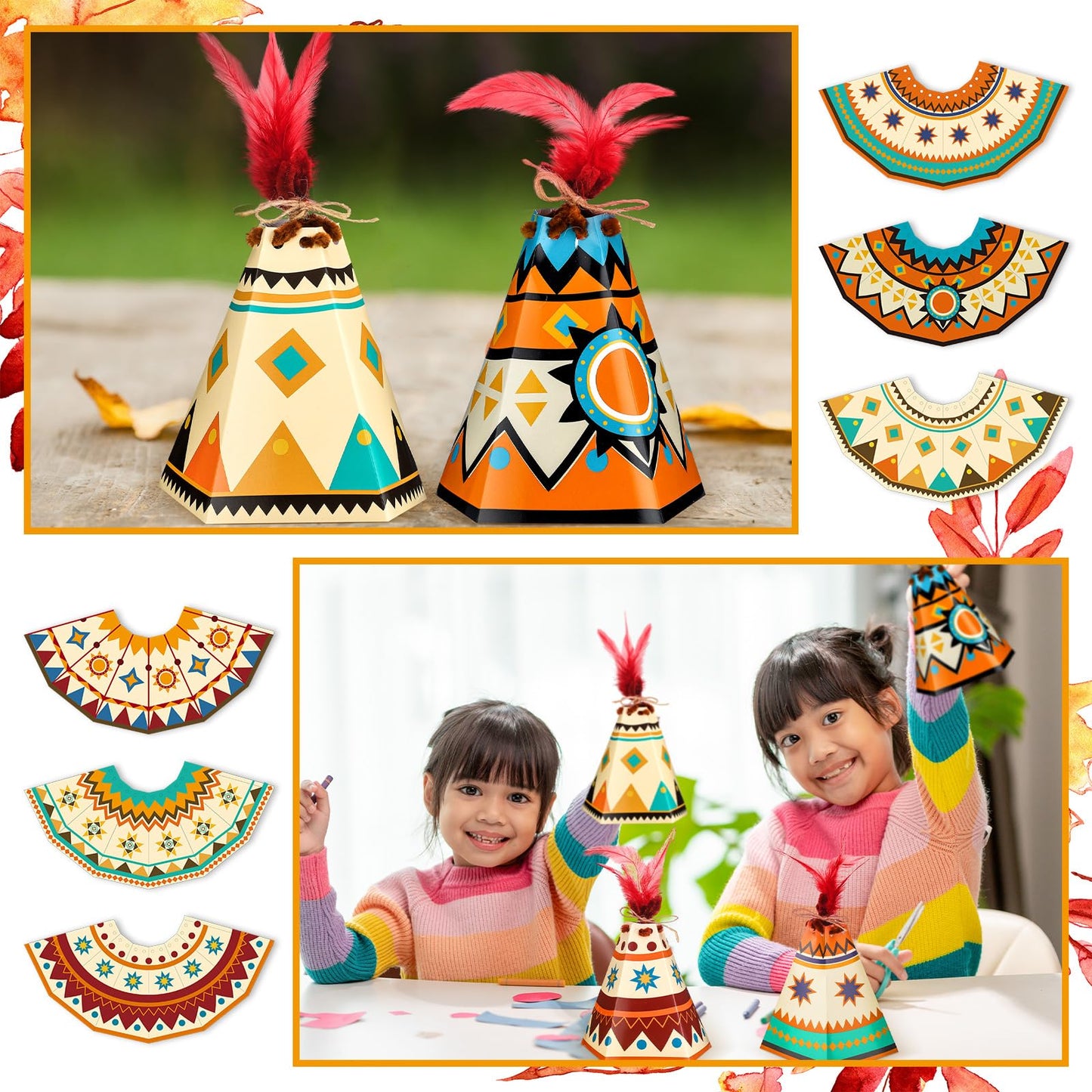 WinnerWhy 24 Pcs Native American Native American Teepee DIY Tent Decoration Kit Ideal Gift for Holidays, School, Culture, Celebration Activities