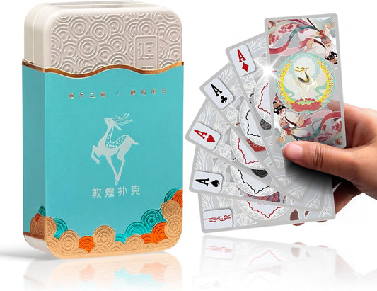 Ben Niu Feitian Oriental-Inspired Waterproof Clear Playing Cards Box – PVC Clear Deck, Shimmering Gold/Silver Edges, Unique Collectible for Game Nights, Pool Parties(Silver)