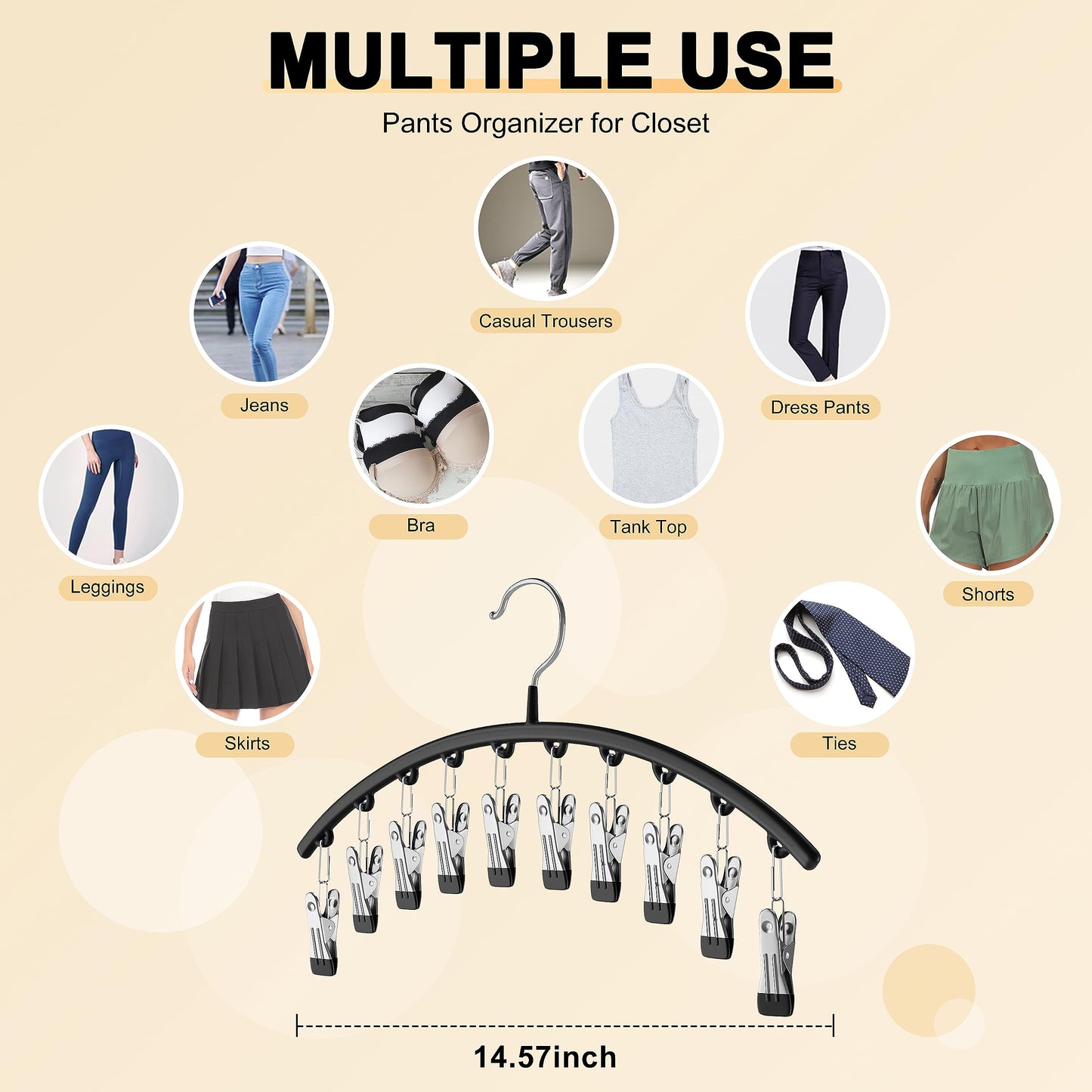 Legging Organizer for Closet, Metal Yoga Pants Hangers 4 Pack w/10 Clips Holds 40 Leggings, Space Saving Hanging Closet Organizer w/Rubber Coated Closet Organizers and Storage, Black