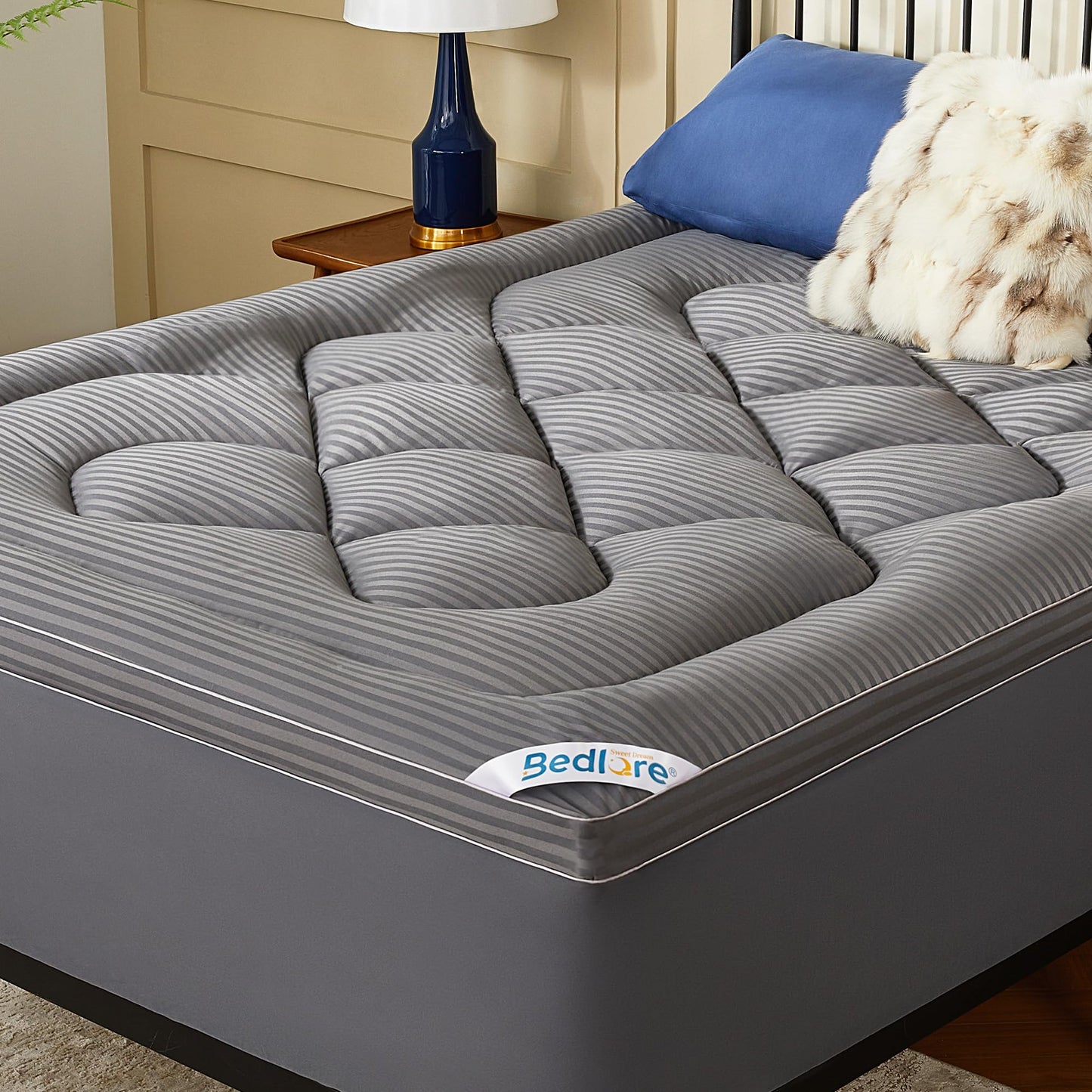 BEDLORE King Mattress Topper, Thick Pillow Top Pad for Back Pain Relief, Cooling Soft Mattress Cover with Deep Pockets 6-18 inch