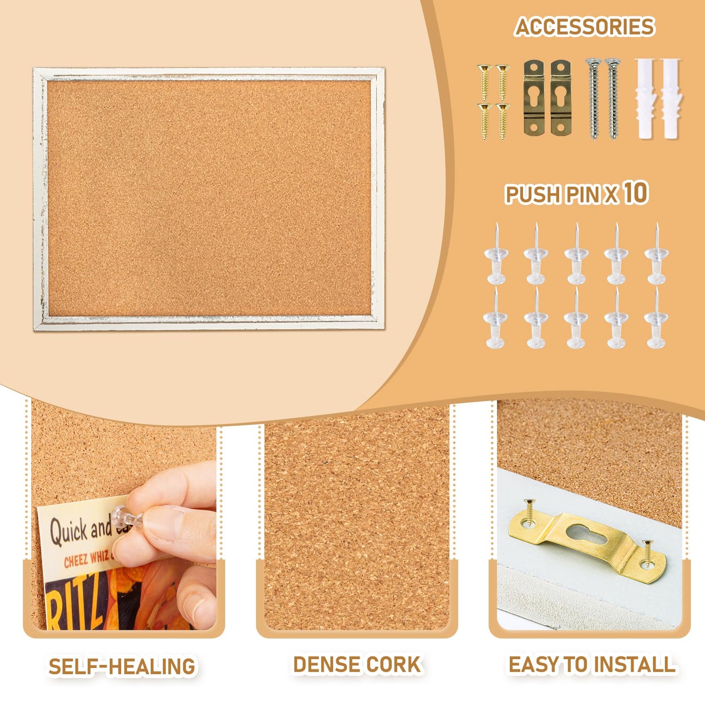 DOLLAR BOSS White Cork Board for Wall - 36 X 24 Inches, Rustic Wooden Frame Bulletin Board, Decorative Hanging Pin Board for Office & Home Decor